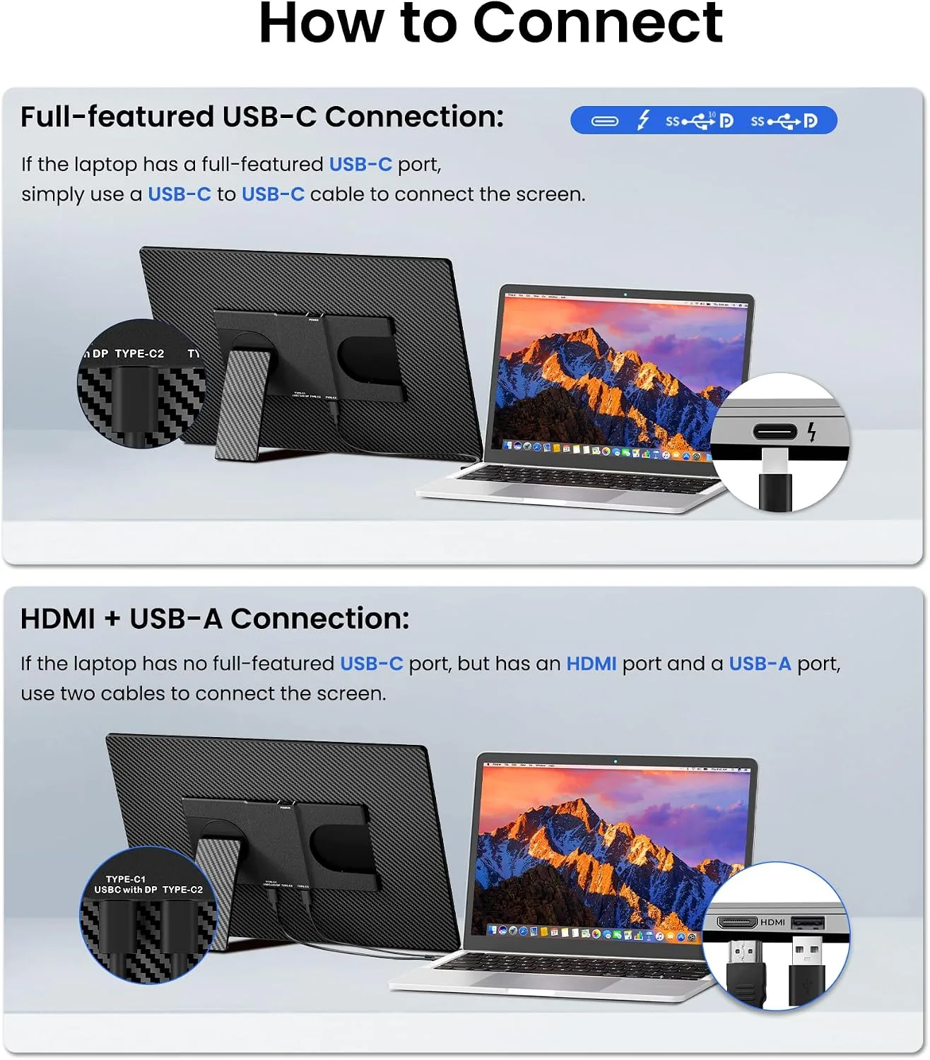 16" Portable Monitor, 1200P FHD Laptop Screen Extender, Plug & Play