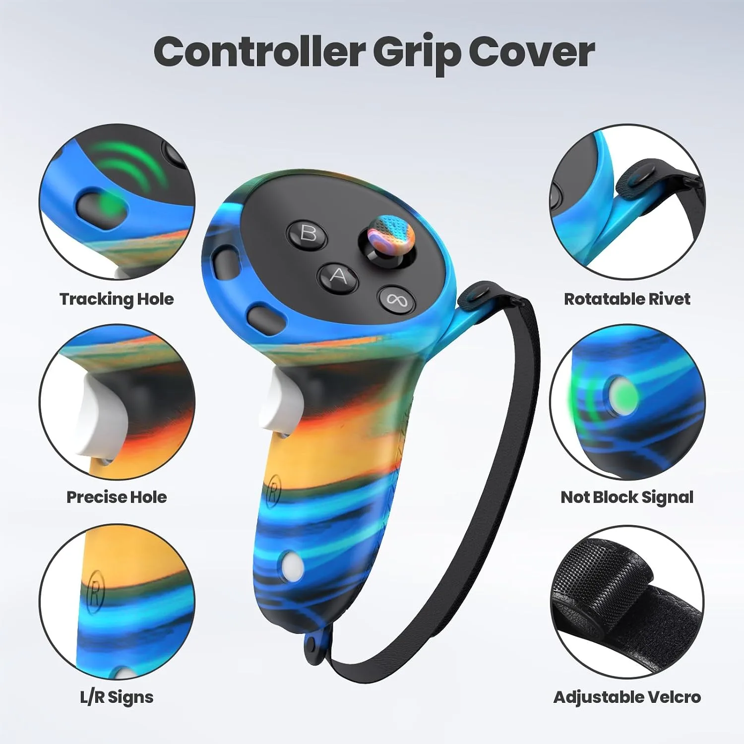 Compatible with Oculus Quest 3 Accessories, VR Silicone Face Cover, VR Shell Cover,Touch Controller Grip Cover,Camera Lens Protector Set (Aurora)