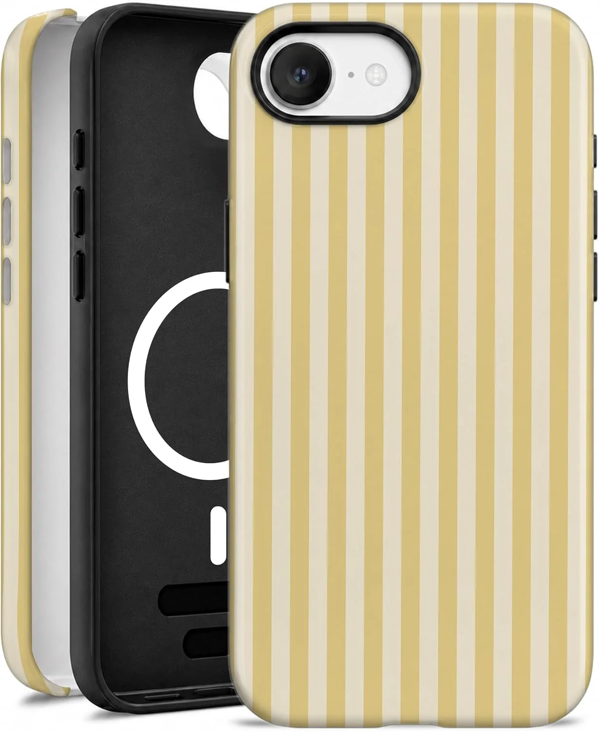 Funda magnética para iPhone 16e/17e Elystara amarilla con rayas