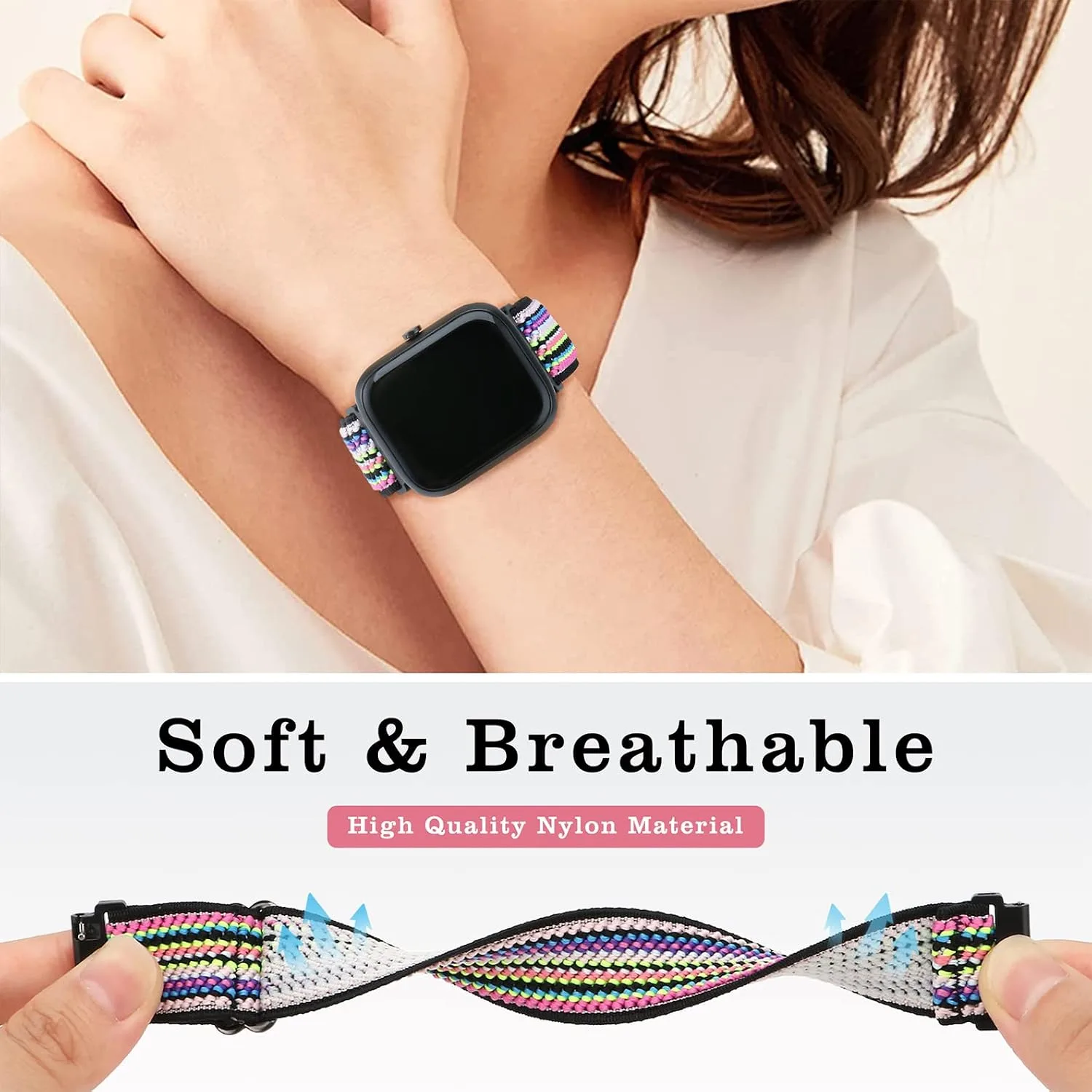 3 Pack Stretchy Nylon Band Compatible with SKG Smart Watch Bands for Women Men, Quick Release Soft Elastic Strap Replacement Wristbands for SKG-V7/SKG V7 Pro Smart Watch