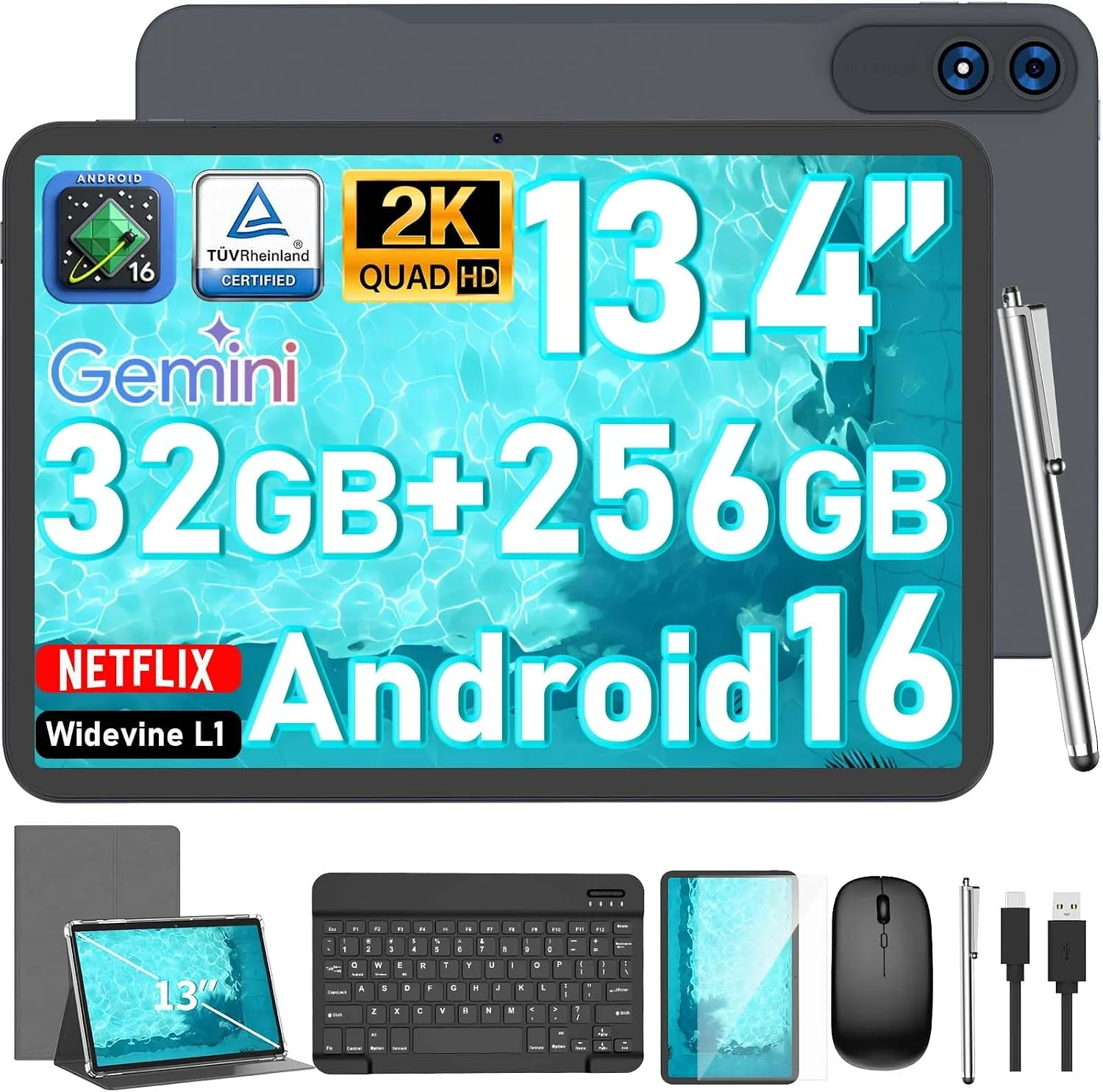 13 Inch Tablet - Android 16 Tablet with Keyboard - 32GB+256GB+2TB Expand