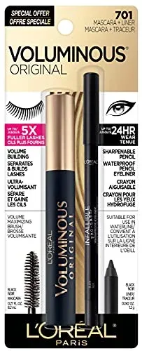 Set de Maquillaje L'Oréal Paris Voluminous Mascara y Eyeliner Negro
