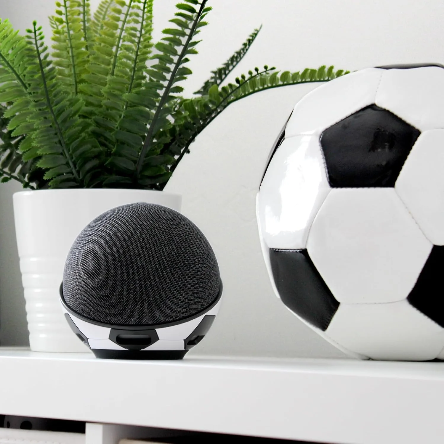 Echo Dot Bundle: Includes Echo Dot (5th Gen, 2022 release) | Charcoal and Made for Amazon Stand | Soccer Ball