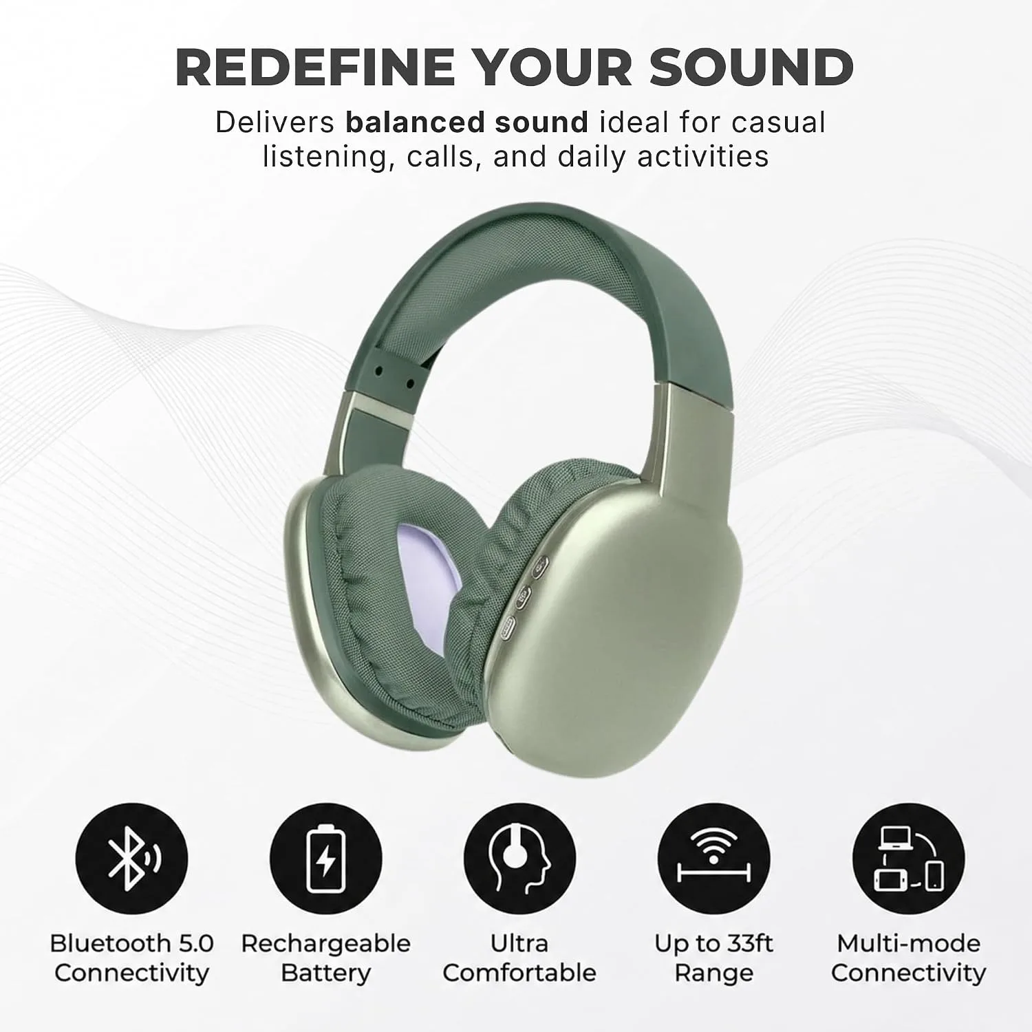 iJoy Ultra Wireless Over-Ear Bluetooth Headphones with Mic, 10H Playtime, Bluetooth Headset with Backup Wire & SD Slot, Wireless Headphones for Work, School & Gym (Green)