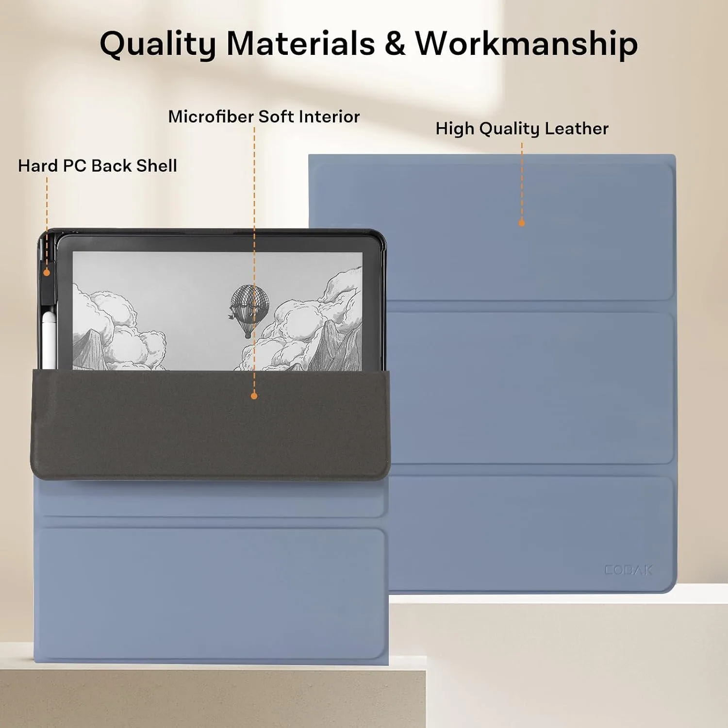 CoBak Case for 11" Kindle Scribe 3rd Generation 2025, Kindle Scribe Colorsoft with Two Viewing Angles - All New PU Leather Cover with Auto Sleep Wake, Pen Holder. Cloudy Blue
