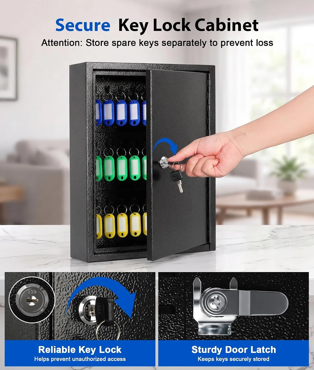 KYODOLED Key Box, 60-Key Lock Box with Key Lock, Wall Mount, Black