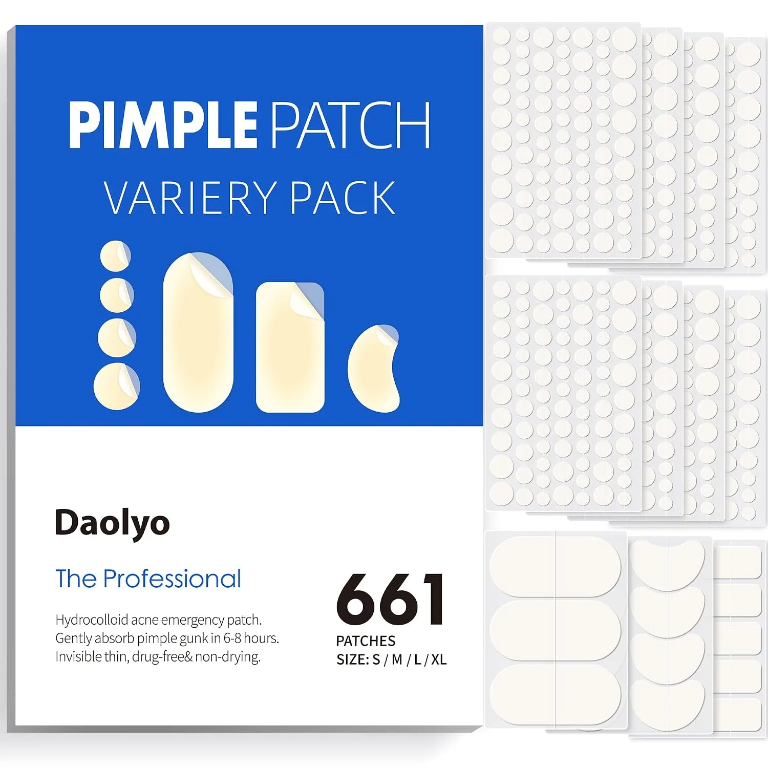 Parche Antiacné Daolyo 661 unidades Hydrocolloid para rostro y cuerpo