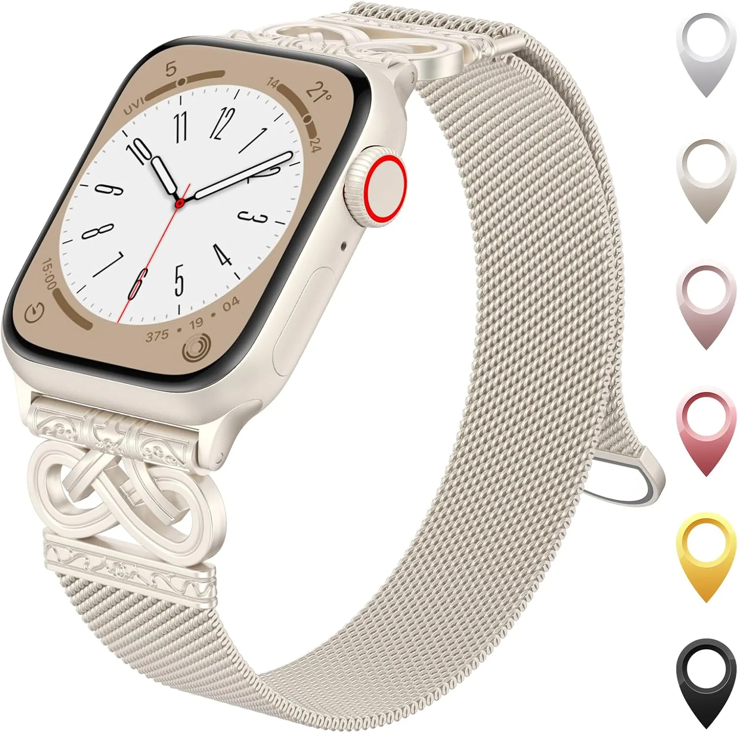 Correa metálica malla con detalle esculpido Ouluoqi compatible con Apple Watch