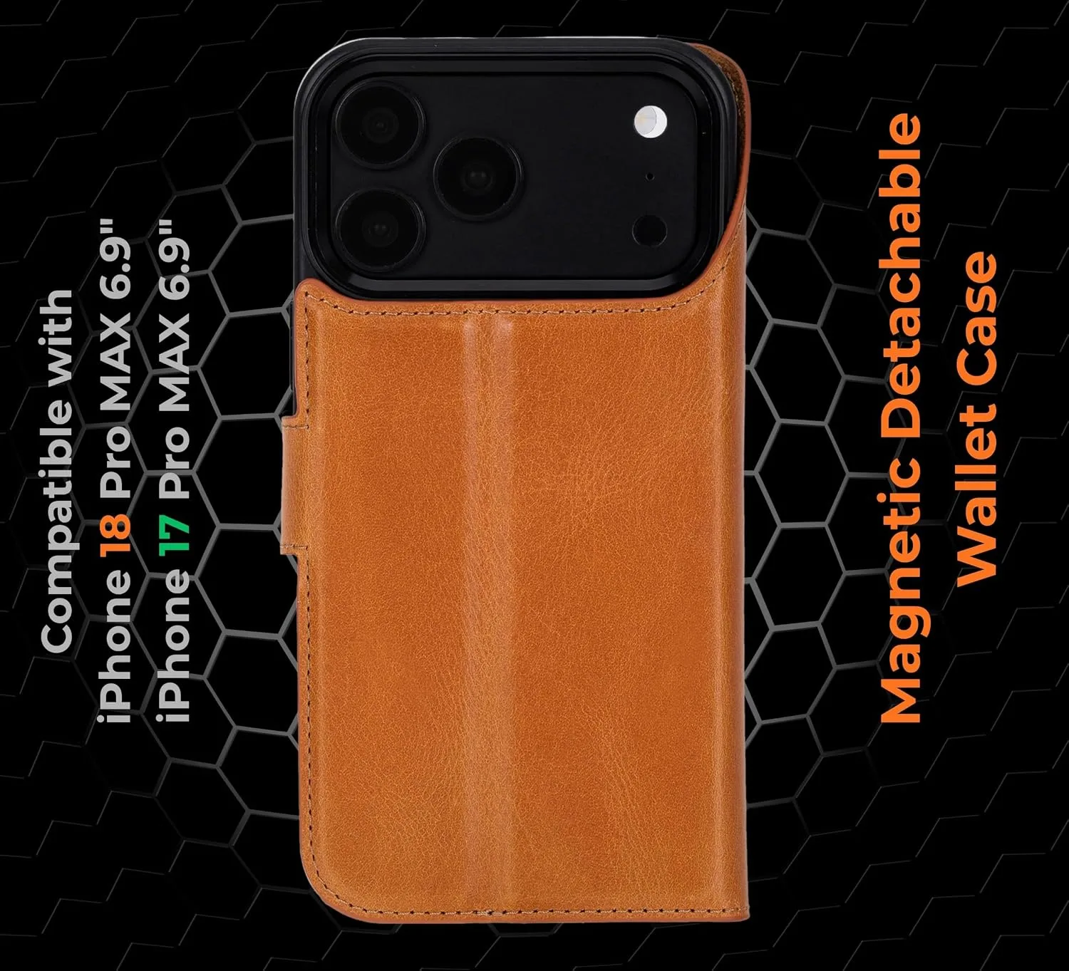 VENOULT Wallet Case for iPhone, Full Grain Genuine Turkish Leather, Magnetic Detachable, RFID 4 Card Slots, Business Style, Compatible with MagSafe (Almond, iPhone 17 Pro MAX)