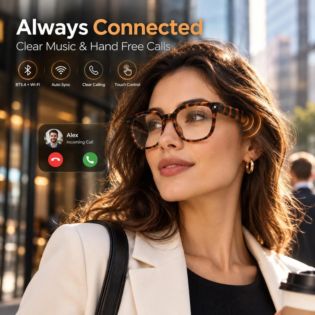 AI Smart Glasses with Camera,4K Anti-Shake Video, Real Time Translation