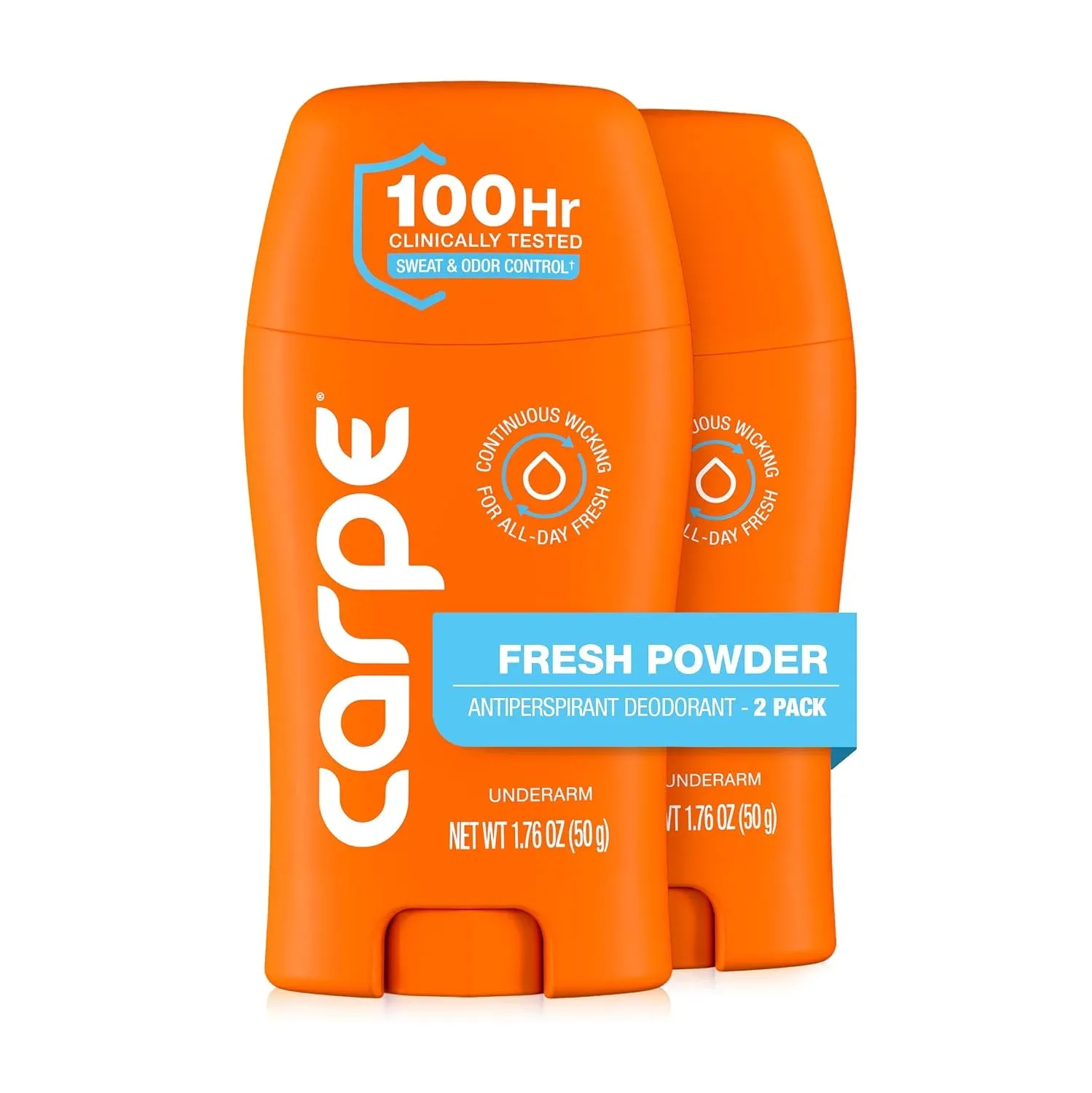 Carpe 100-Hour Deodorant for Men & Women, Fresh Powder - 2 Pack