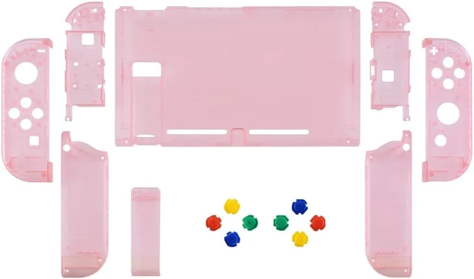 eXtremeRate DIY Replacement Shell Buttons for Nintendo Switch, Back Plate for Switch Console, Housing with Colorful Buttons for Joycon Handheld Controller - Clear Cherry Pink [No Electronics Parts]