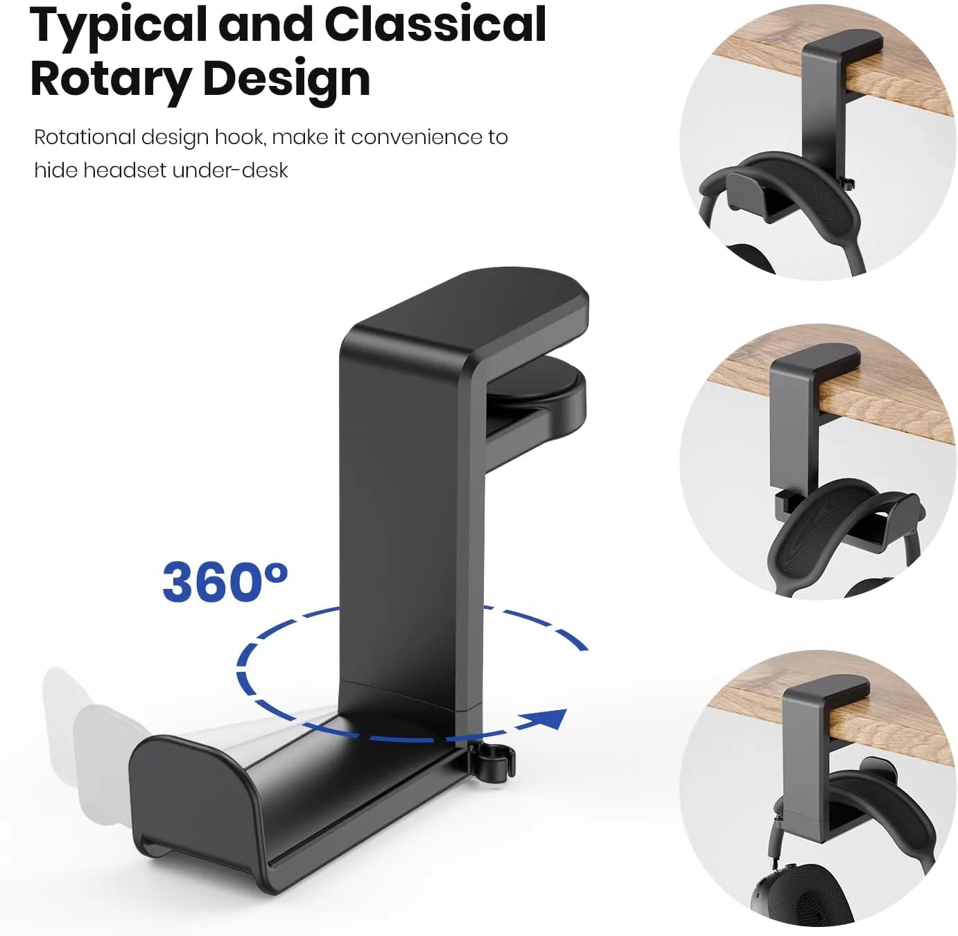 EURPMASK Rotating Headphone Stand,Adjustable Clamp-on Headset Holder Hanger