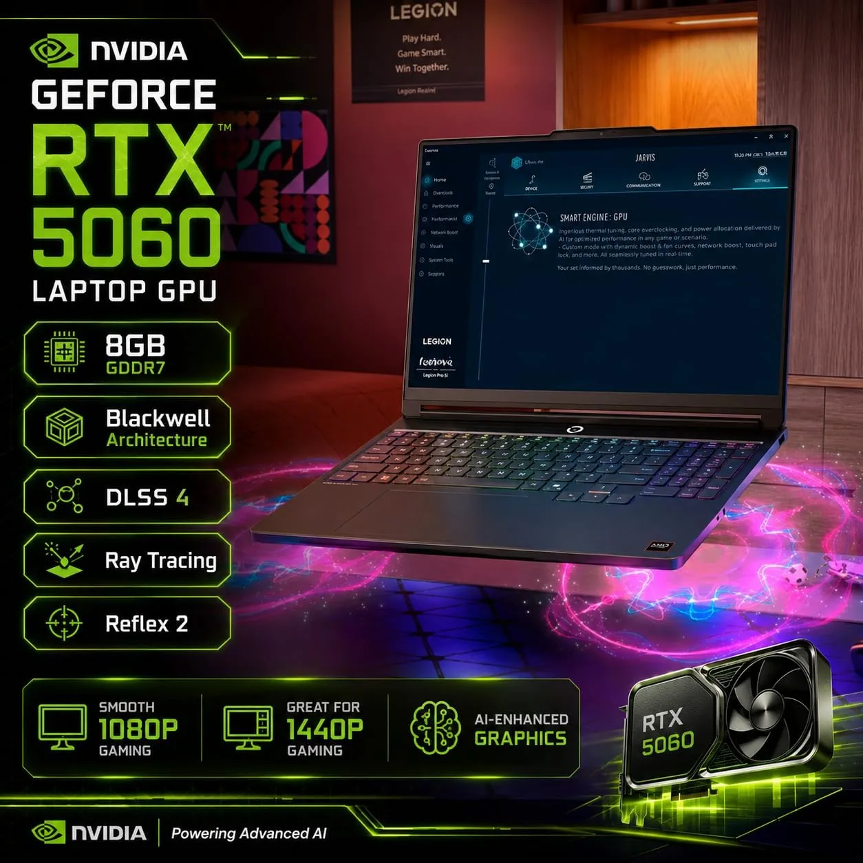 Lenovo Legion 5a Gaming Laptop, AMD Ryzen 7 250, GeForce RTX 5060, 15.3" WQXGA (2560x1600) 165Hz OLED Display, 16GB DDR5 RAM, 512GB SSD, Wi-Fi 7, RGB Backlit, Win 11, Black, w/Portable 500GB Drive