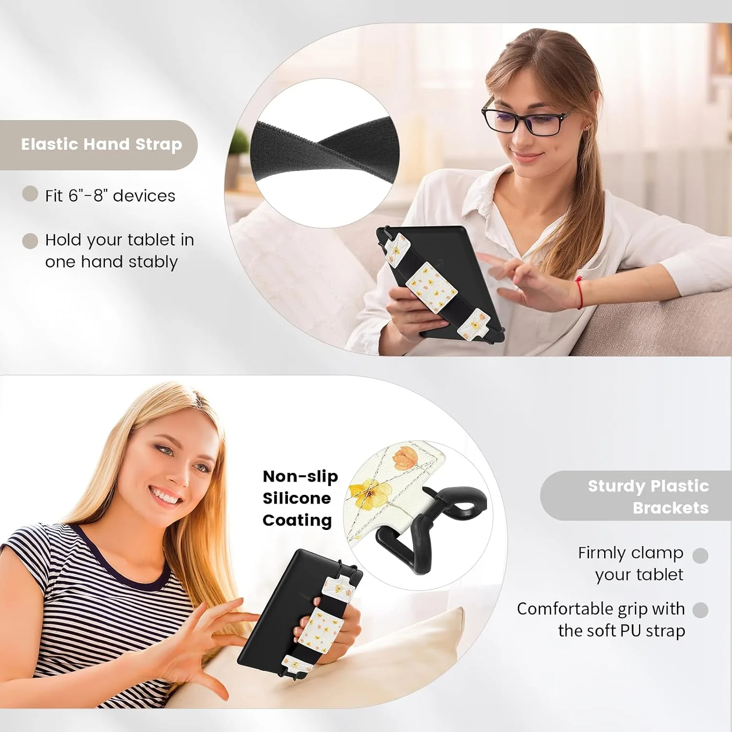 MoKo Soft Hand Strap for 6-8" Kindle eReaders Fire Tablet, Flower on White