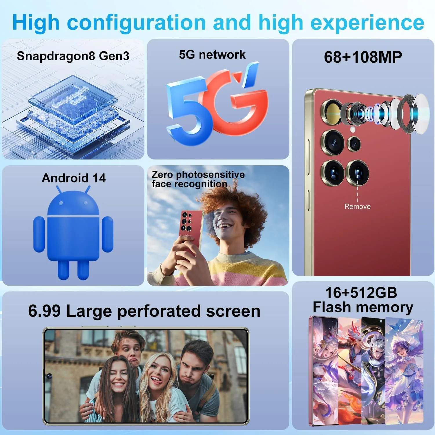 Huness S25 Ultra Unlocked Phone,Built in Pen The Phone,Cell Phone Battery 7000mAh 6.99" HD Screen,Android 14 16+512GB Smartphone,Dual SIM/5G/Face ID/Fingerprint Lock/GPS (Wine Red, 16+512)