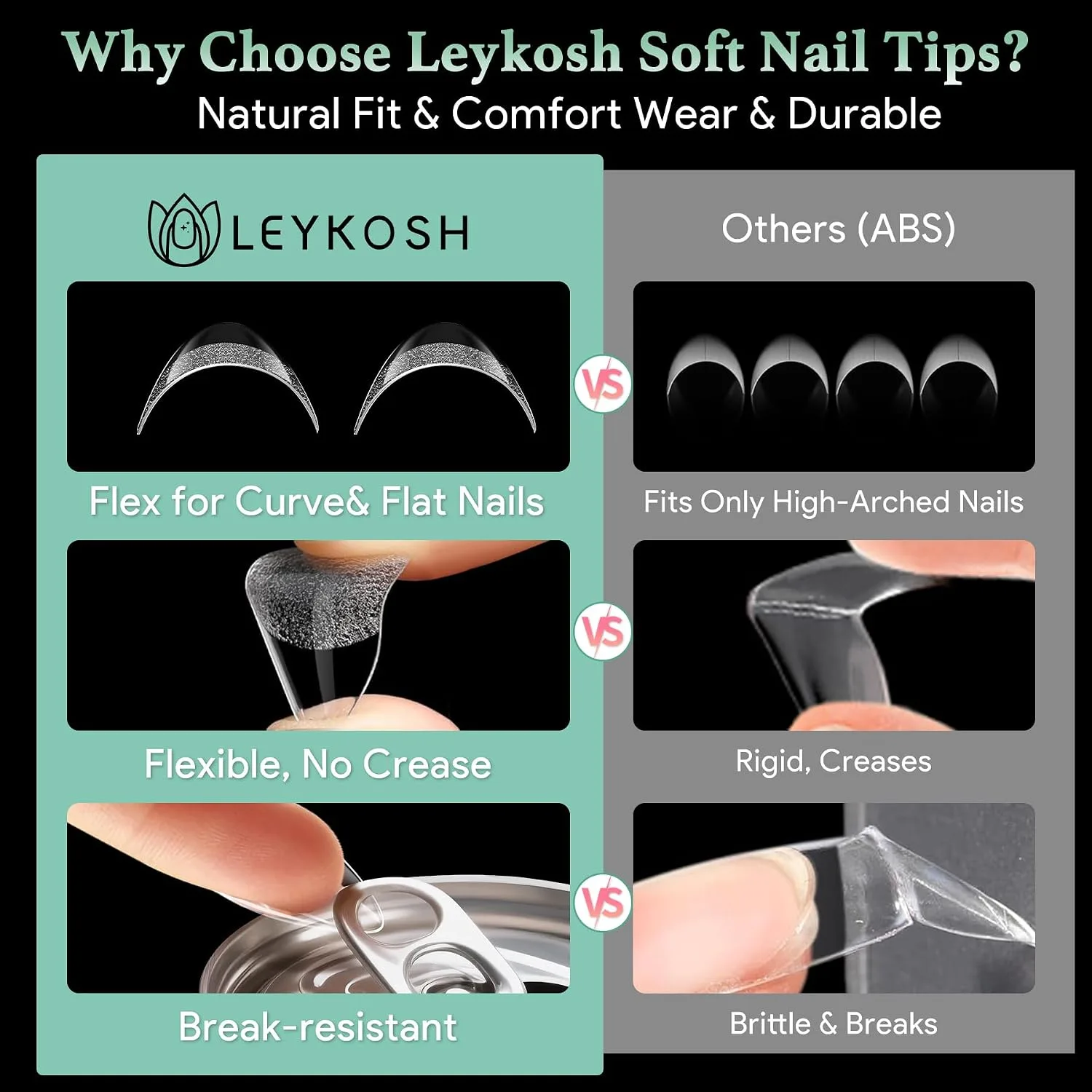 LEYKOSH Medium Almond Nail Tips, 216 Pcs Clear Gel Fake Nails, 12 Sizes
