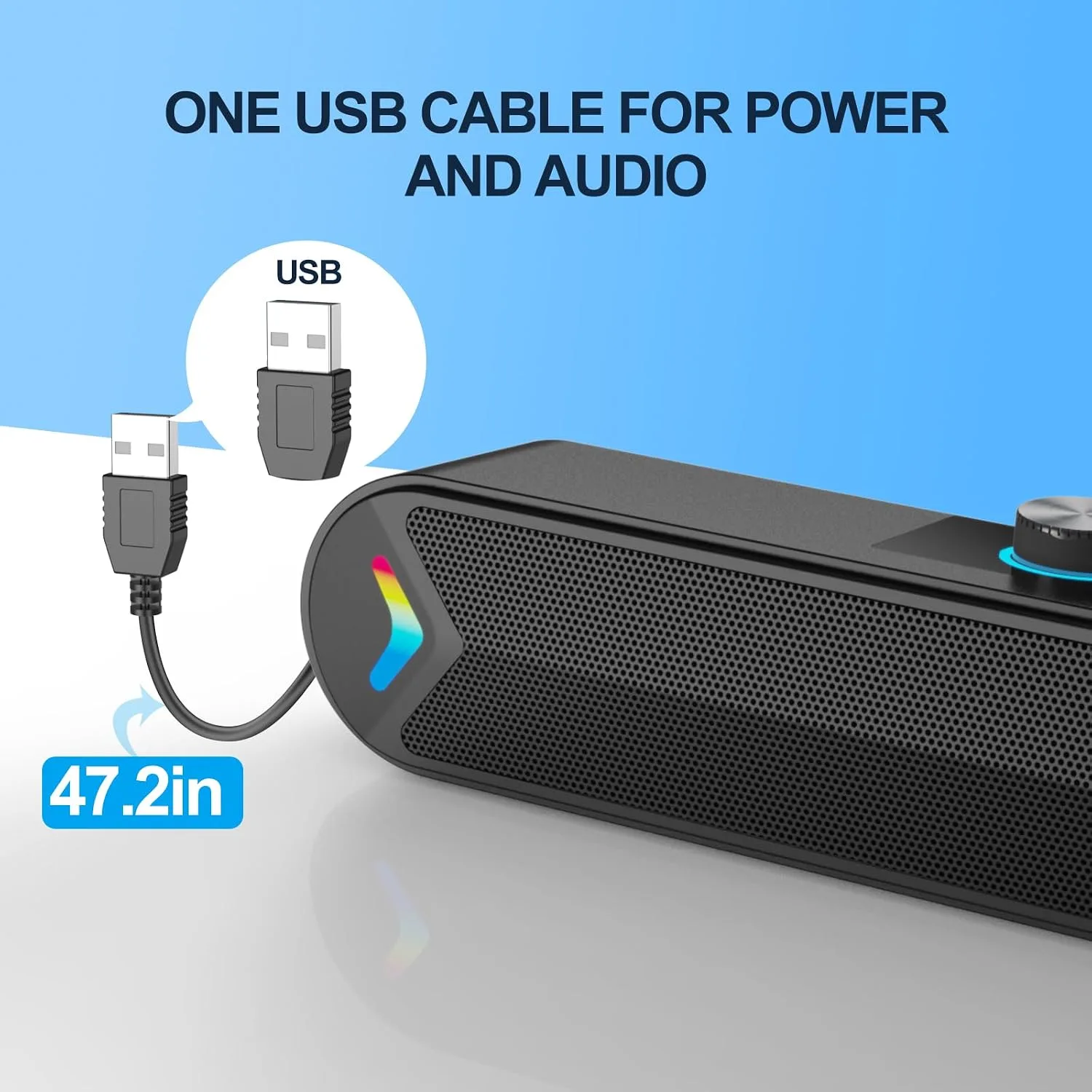 LENRUE Computer Speakers for Desktop,PC Speakers with Basic Stereo Sound & Colorful Lights, Single USB for Both Power and Audio,Desktop Laptop Sound Bar Speakers for Movies,Music(Black-USB)