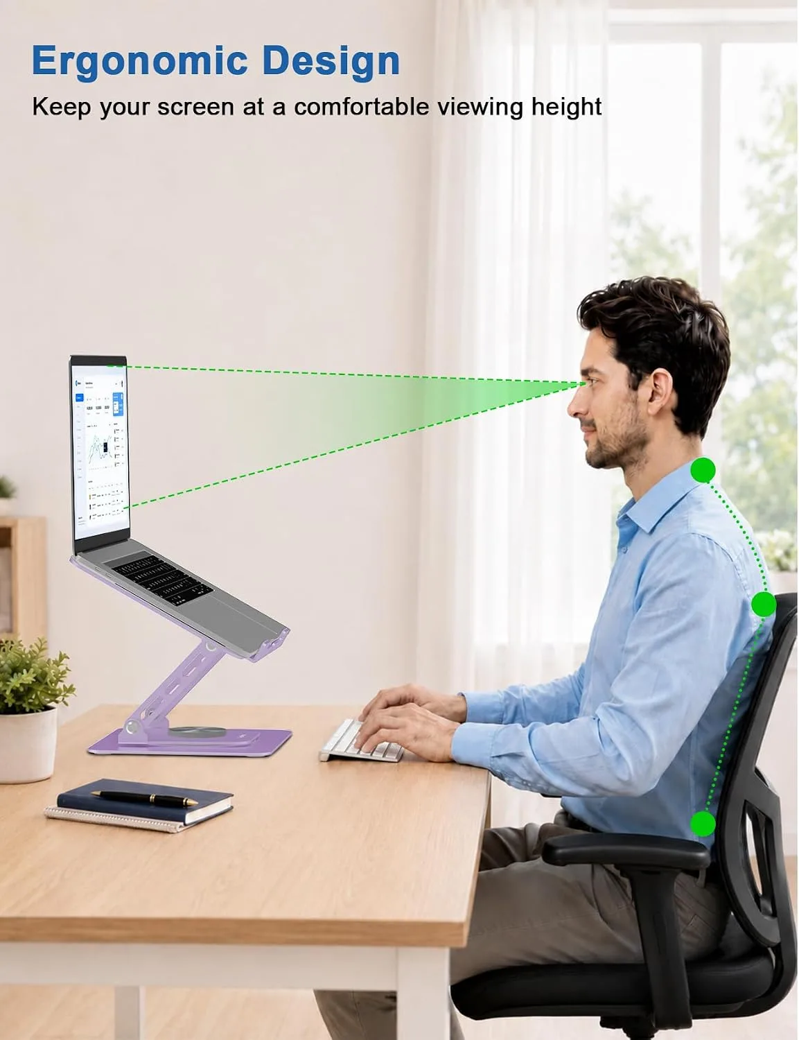 Aoviho Adjustable Laptop Stand for Desk - 360° Rotating Laptop Riser, Ergonomic Computer Stand Foldable Holder Compatible with MacBook Pro/Air, HP, Dell, Lenovo and Tablets Up to 16", Purple