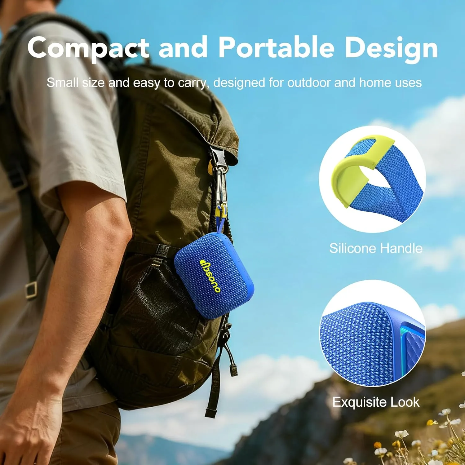dbsono Portable Bluetooth Speaker Line-in Support: IPX5 Waterproof, Blue
