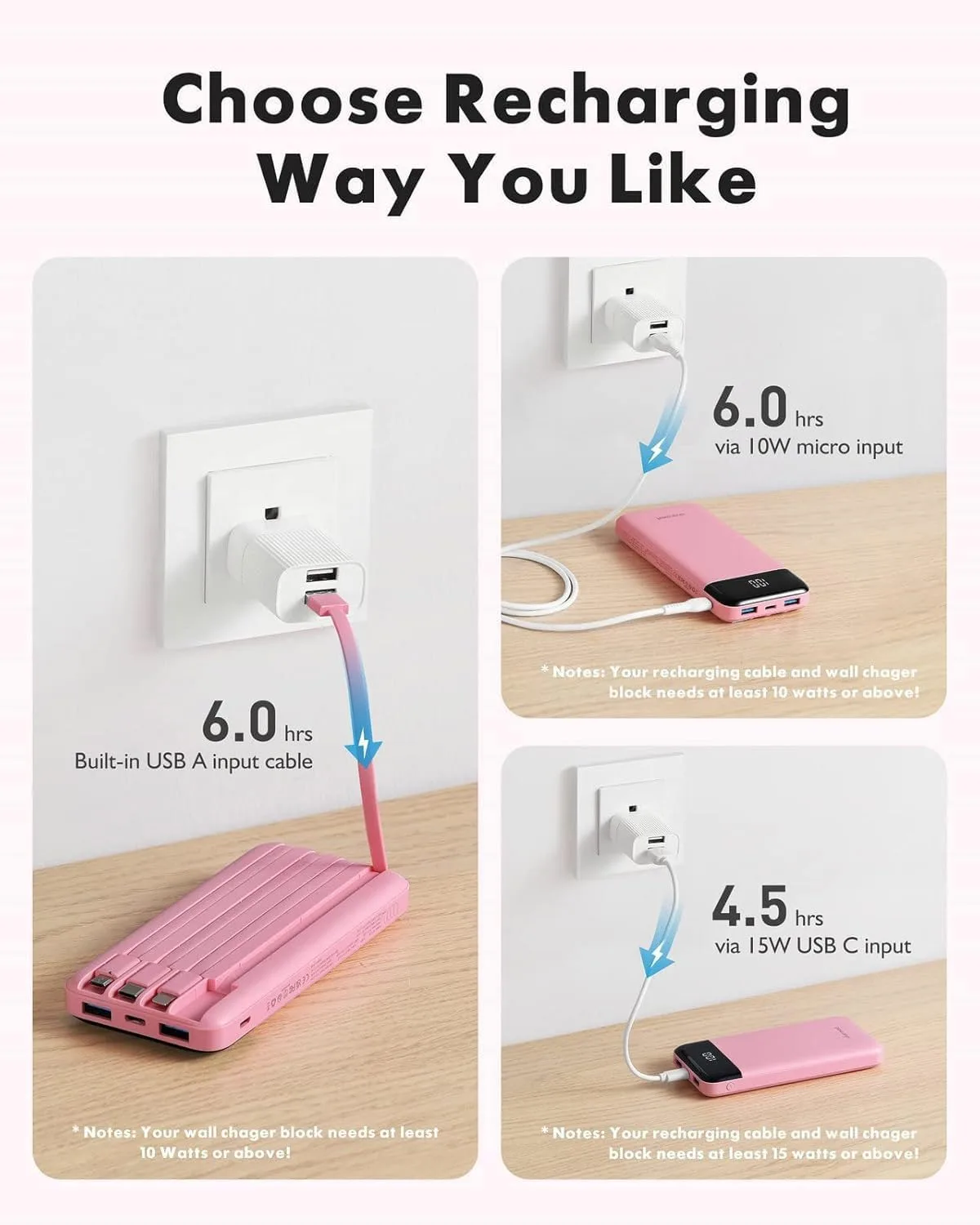 charmast Portable Charger with Built-in Cables X 4, Portable Phone Charger