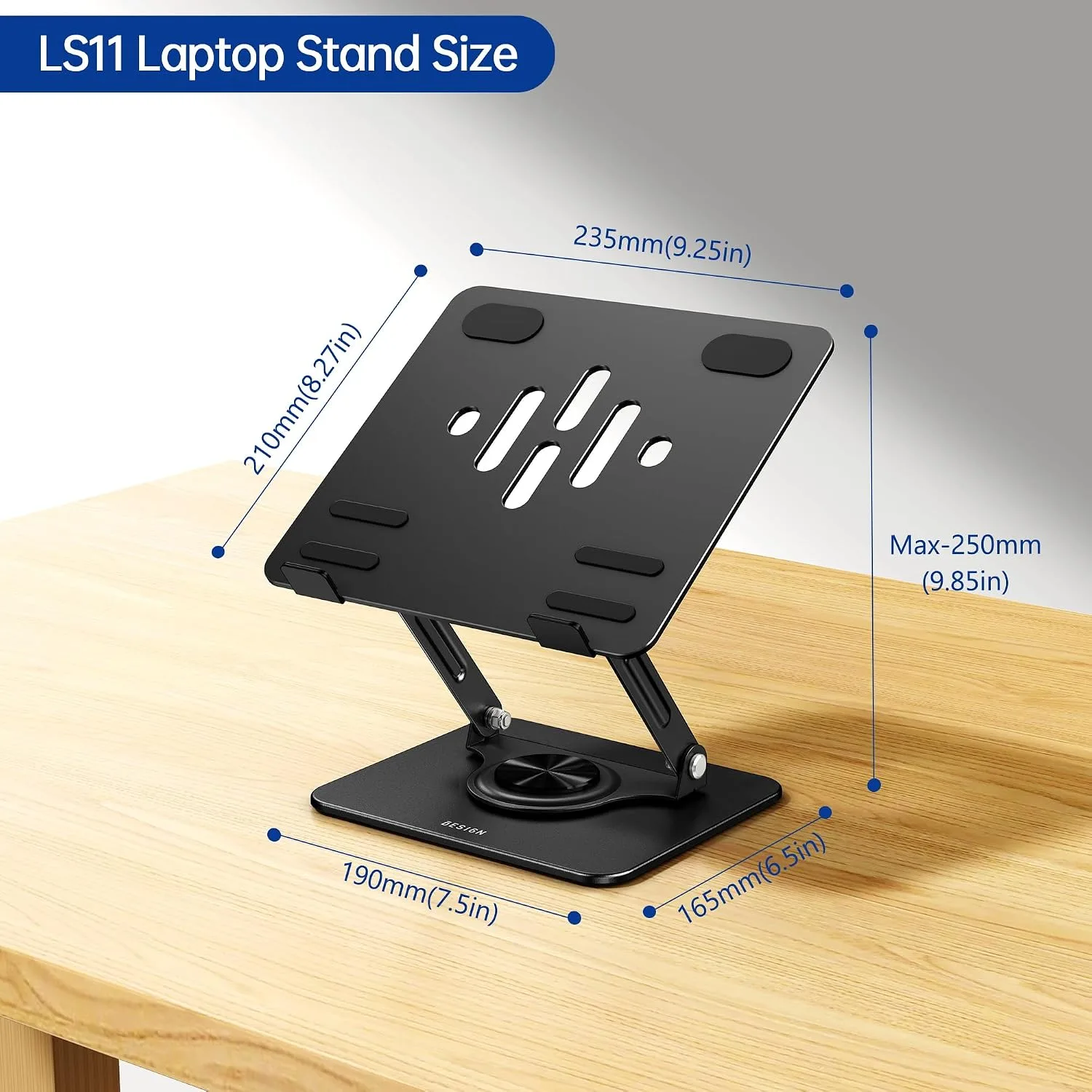 BESIGN Laptop Stand with 360° Rotating Base, Ergonomic Adjustable Notebook Riser, Foldable Computer Holder Compatible with 10-14" Laptops, LS11 Black