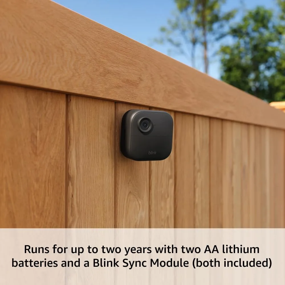Blink Outdoor 4 and Battery Doorbell 2K+ (newest model) — Two-year battery 1080p cameras and 2K battery doorbell. Sync Module Core included — 3 Cameras + Doorbell (Black)
