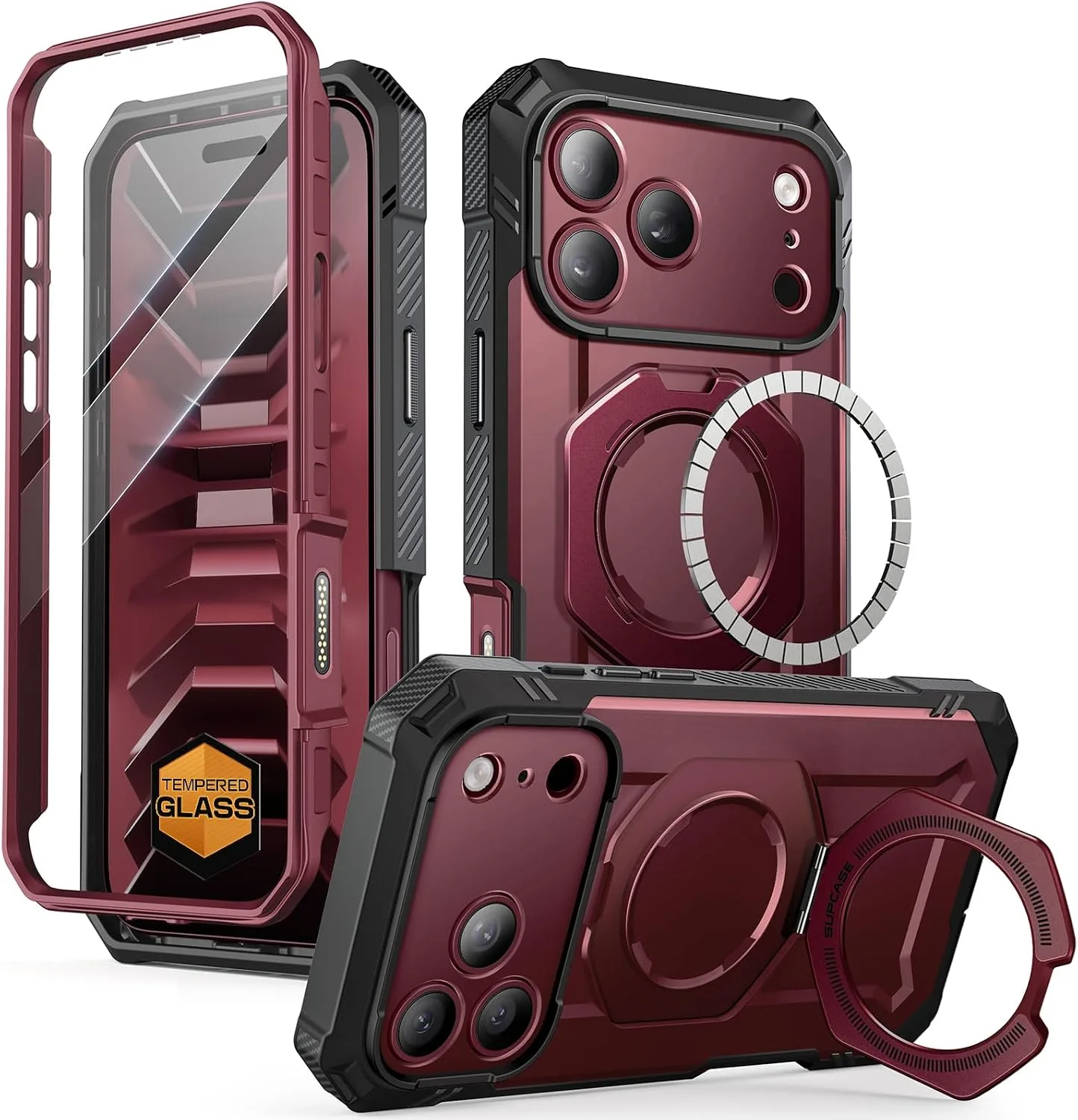 SUPCASE for iPhone 18 Pro Max/ 17 Pro Max Case, Glass Protector, Burgundy