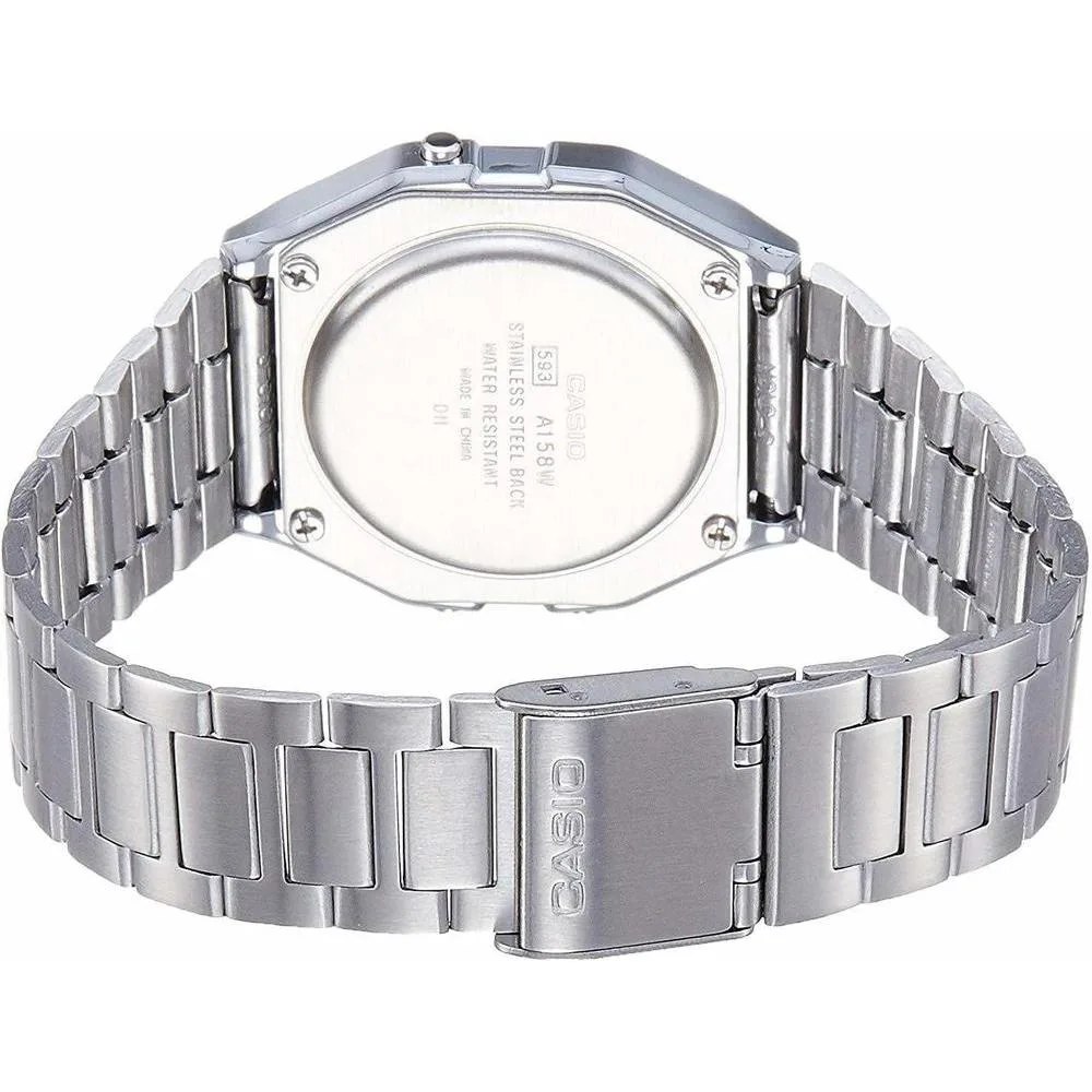 CASIO A158WA-1 Reloj digital para hombre con retroiluminación LED, cronómetro, alarma diaria y resistencia al agua