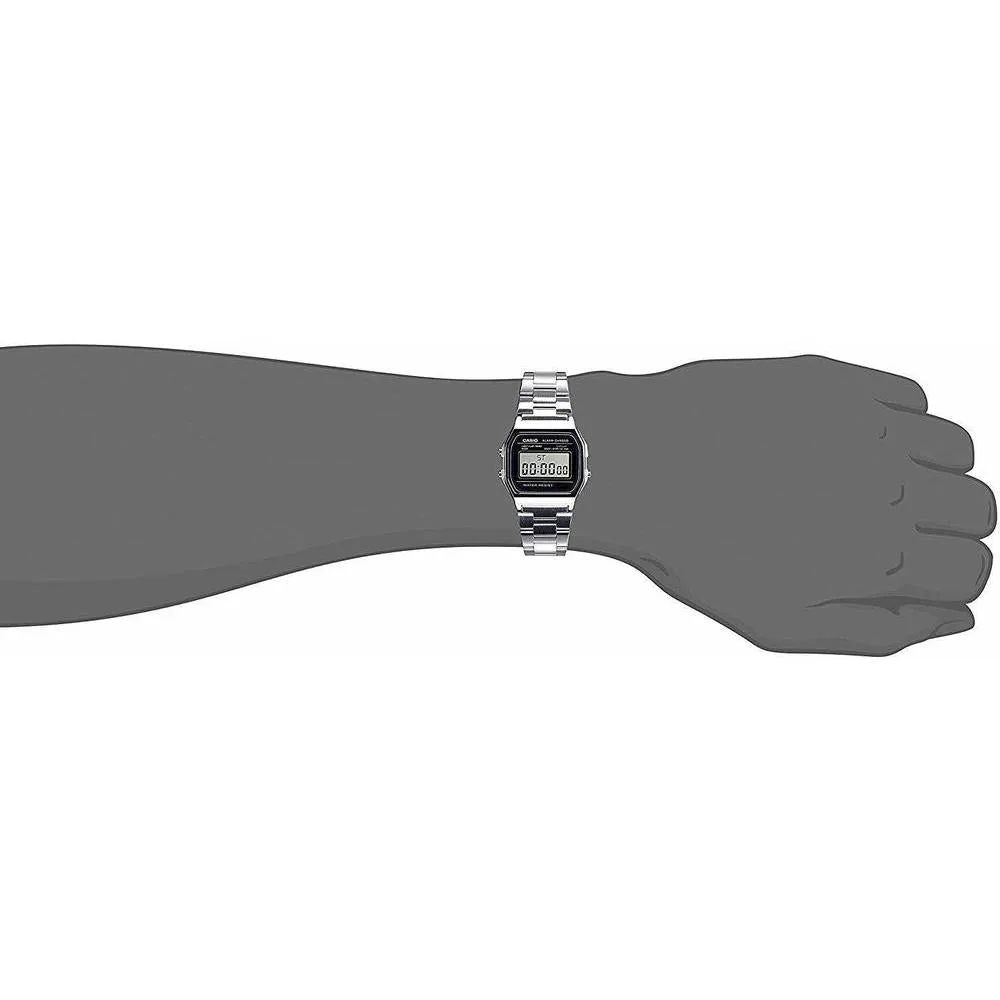 CASIO A158WA-1 Reloj digital para hombre con retroiluminación LED, cronómetro, alarma diaria y resistencia al agua
