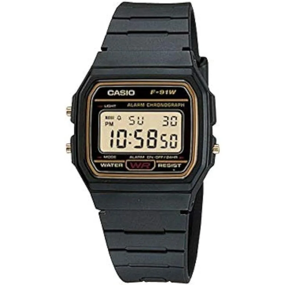 Casio F91WG-9 Men's Retro Black Band Gold Face Alarm Chronograph Digital Watch