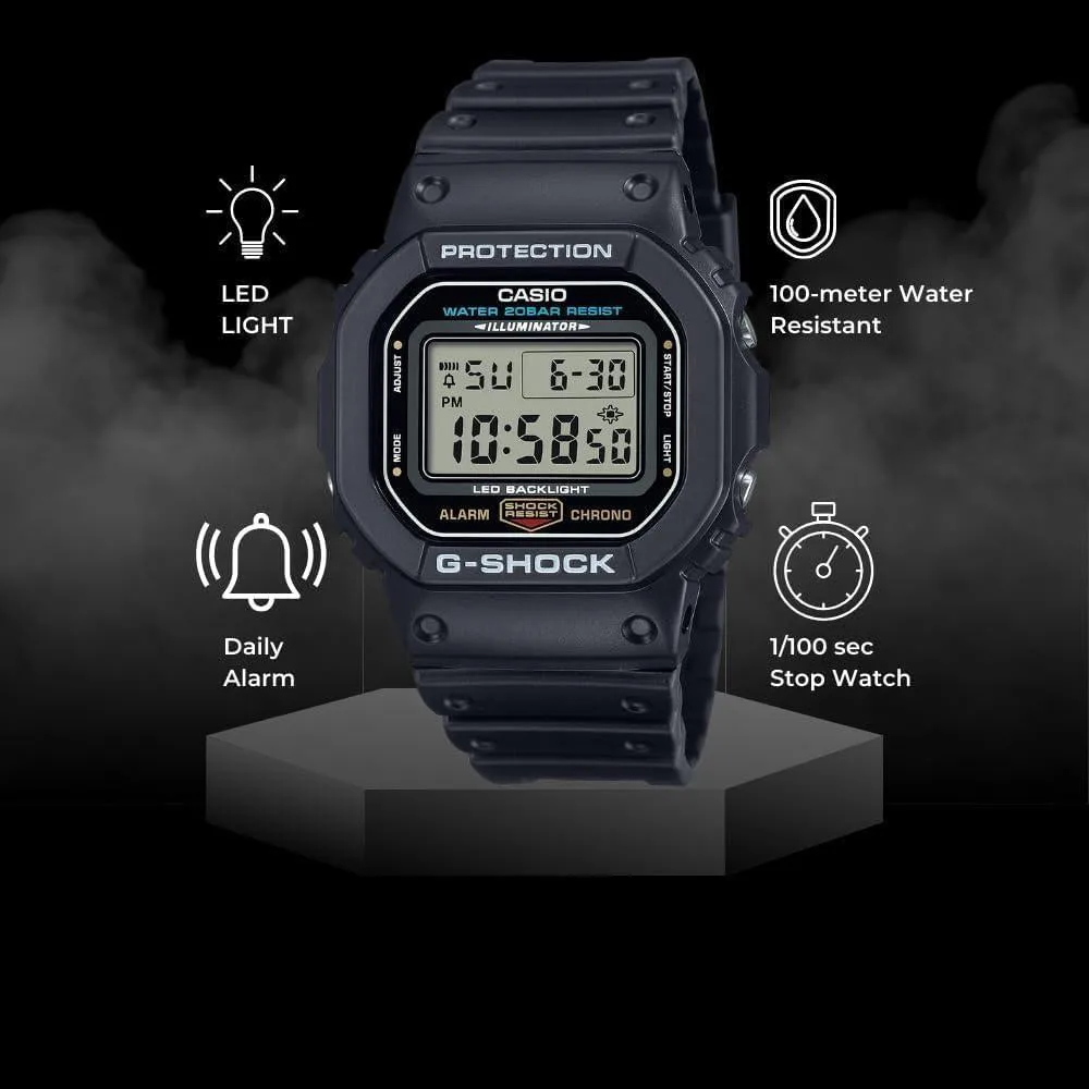 Casio G-Shock reloj digital clásico para hombre con alarma, cronómetro y resistencia al agua, modelo DW5600UE-1V