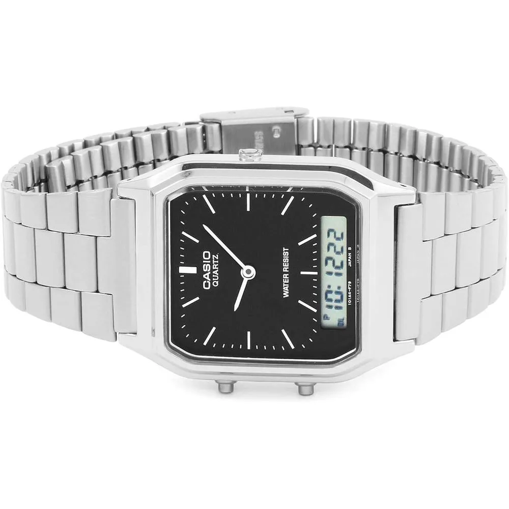 Casio Reloj Unisex AQ-230A de Acero Para Adultos, Pantalla Analógico-Digital, Resistente al Agua, Temporizador