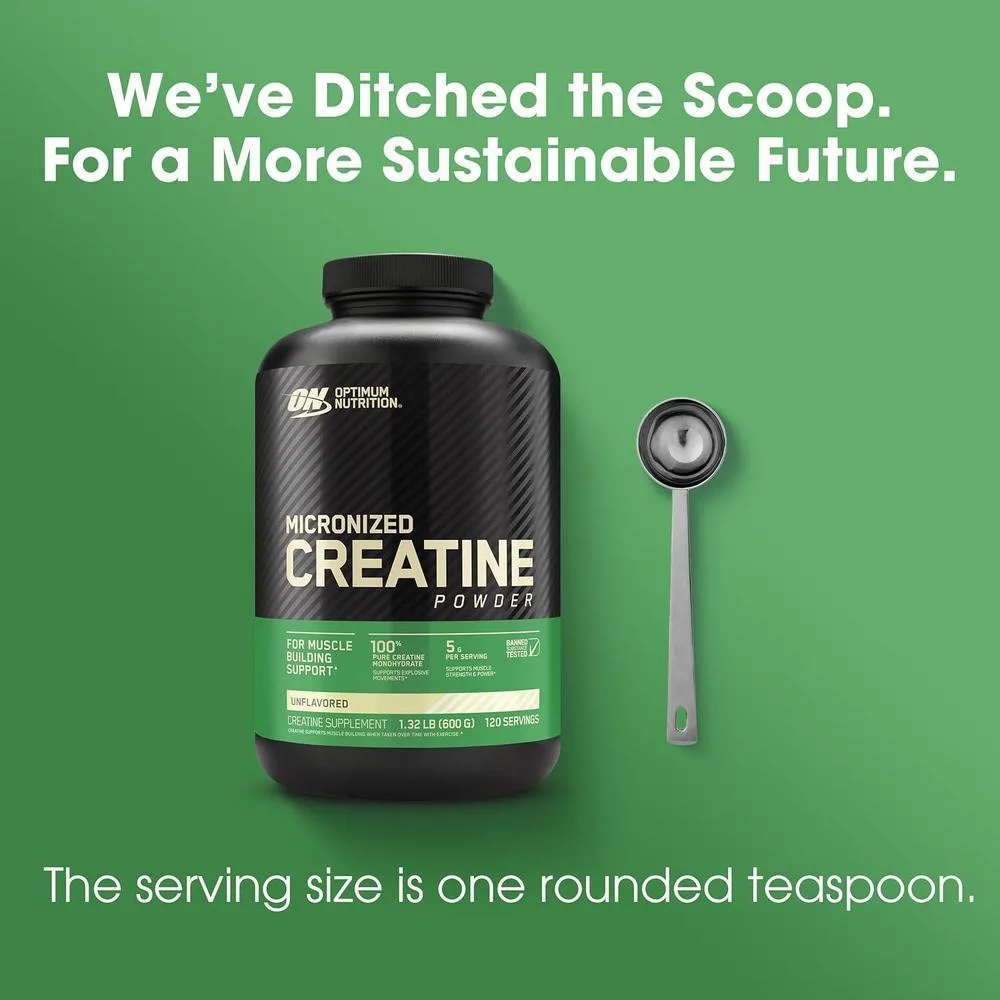 Optimum Nutrition Creatina Micronizada Monohidrato en polvo, sin sabor, amistoso con Keto, 120 porciones
