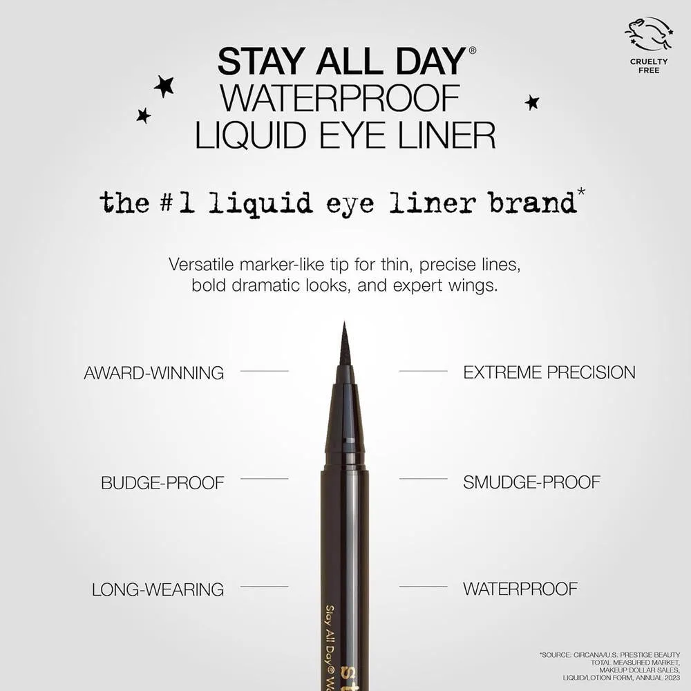 Delineador de ojos líquido stila impermeable con punta fina, maquillaje duradero resistente a manchas y transferencia