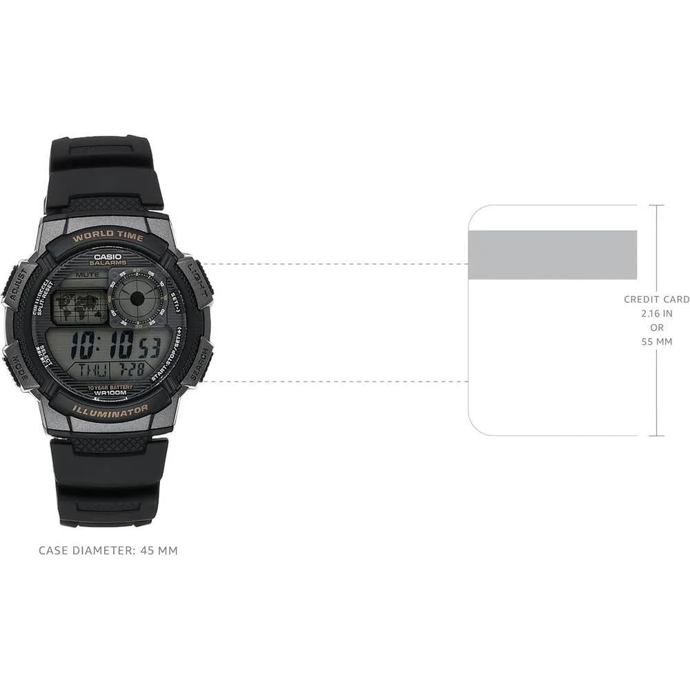 Reloj Digital Casio para Hombre con Alarmas Múltiples, Cronómetro, Temporizador y Mapa Mundial para Hora Mundial