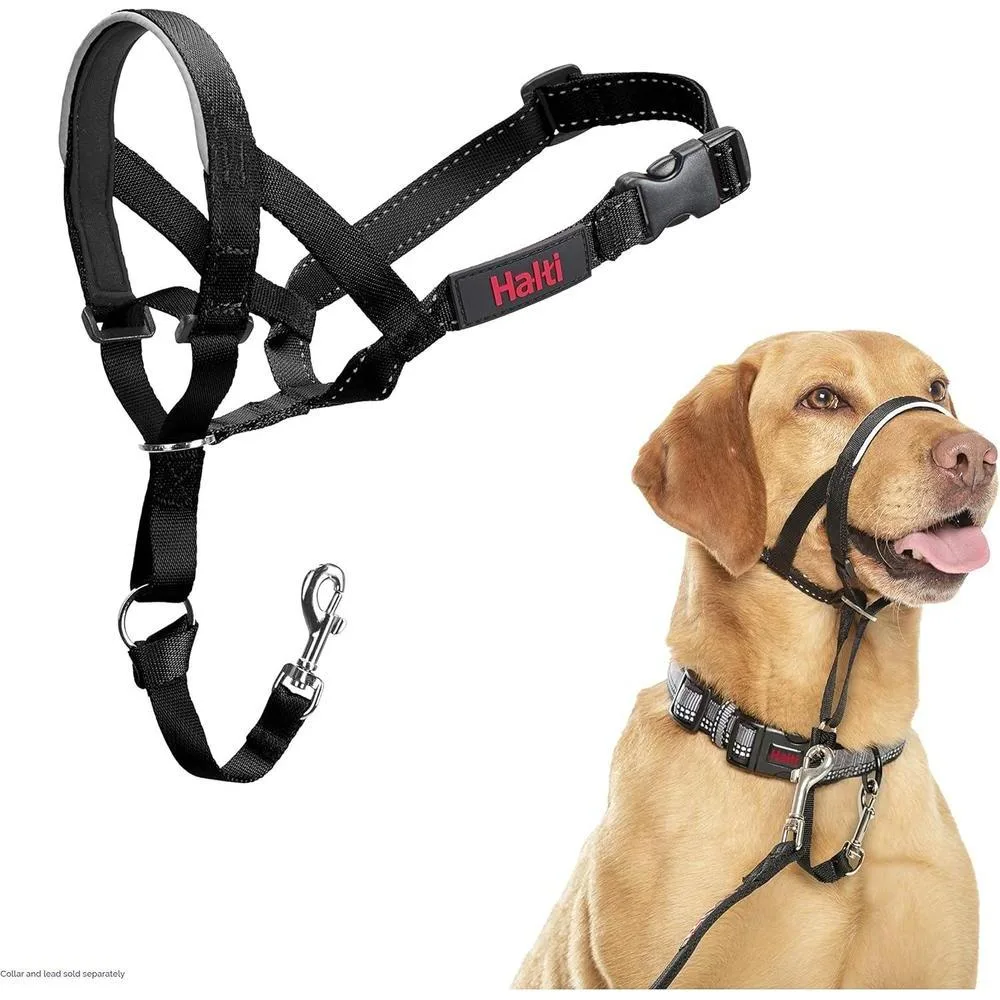 HALTI - Collar para la cabeza que evita que tu perro tire, ajustable, reflectante y ligero, con banda acolchada para la nariz