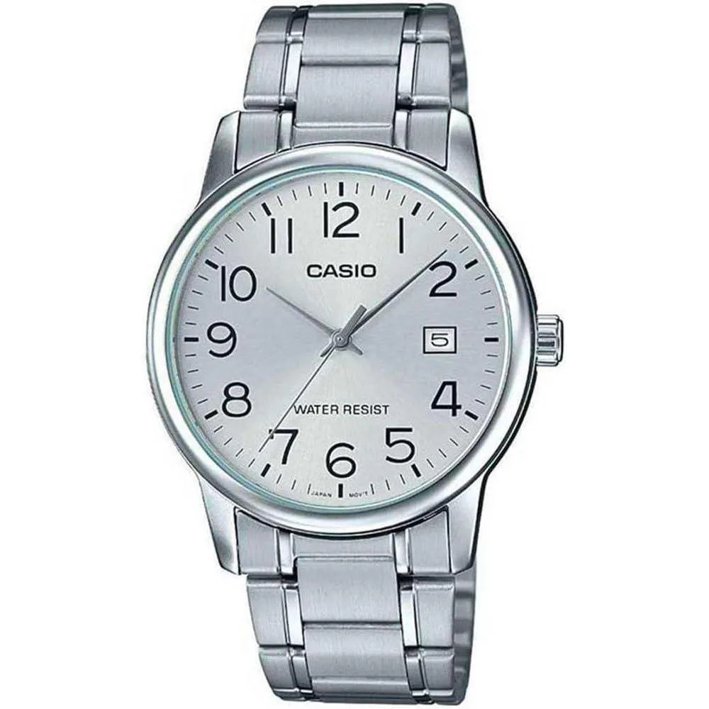 Casio #MTP-V002D-7B Men's Standard Analog Stainless Steel Date Silver Dial Watch