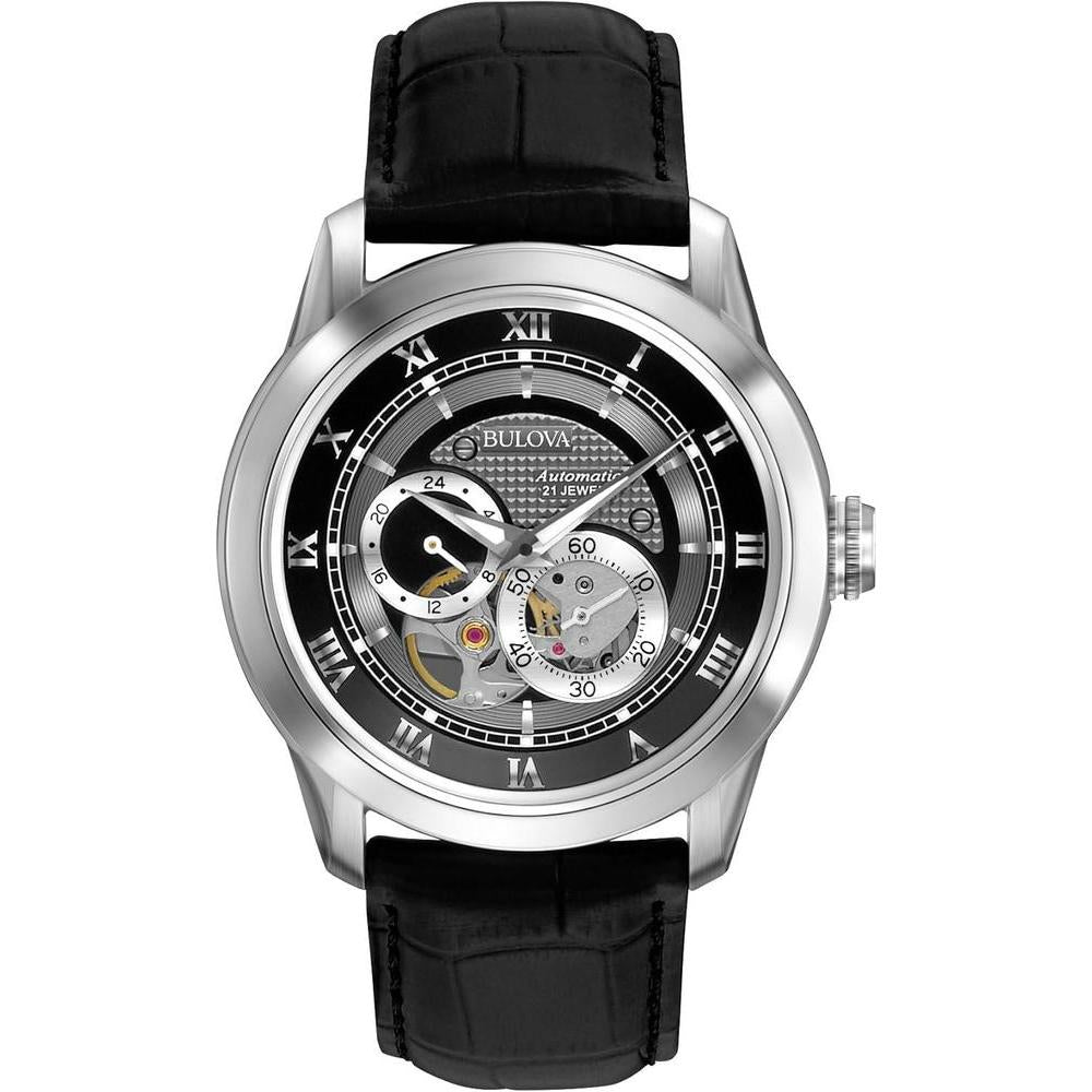 Bulova Men's Classic Sutton 4-Hand Automatic Watch, 24-Hour Sub Dial, Open Aperture, Self-Winding, Exhibition Caseback, Double Curved Mineral Crystal, Luminous Hands, 42mm