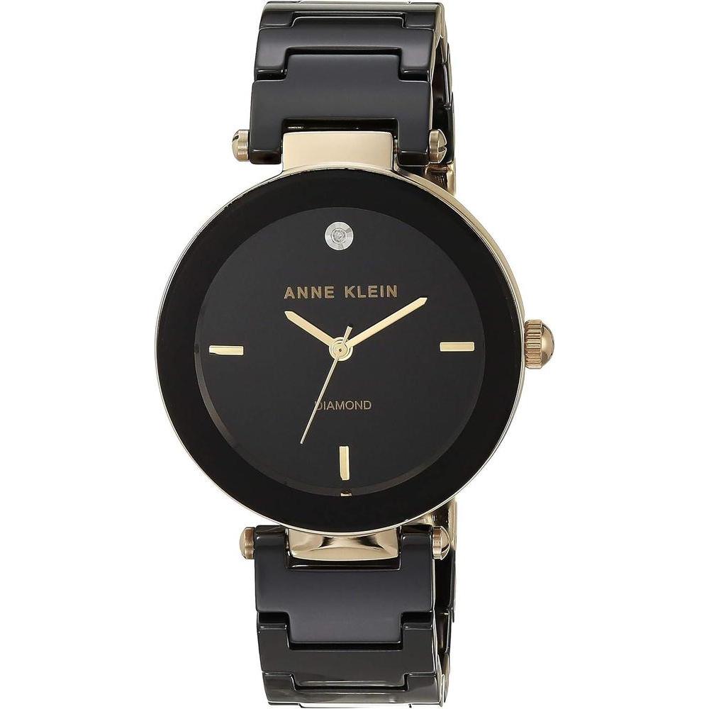 Anne Klein Women's Black Ceramic Bracelet Watch with Diamond Accent