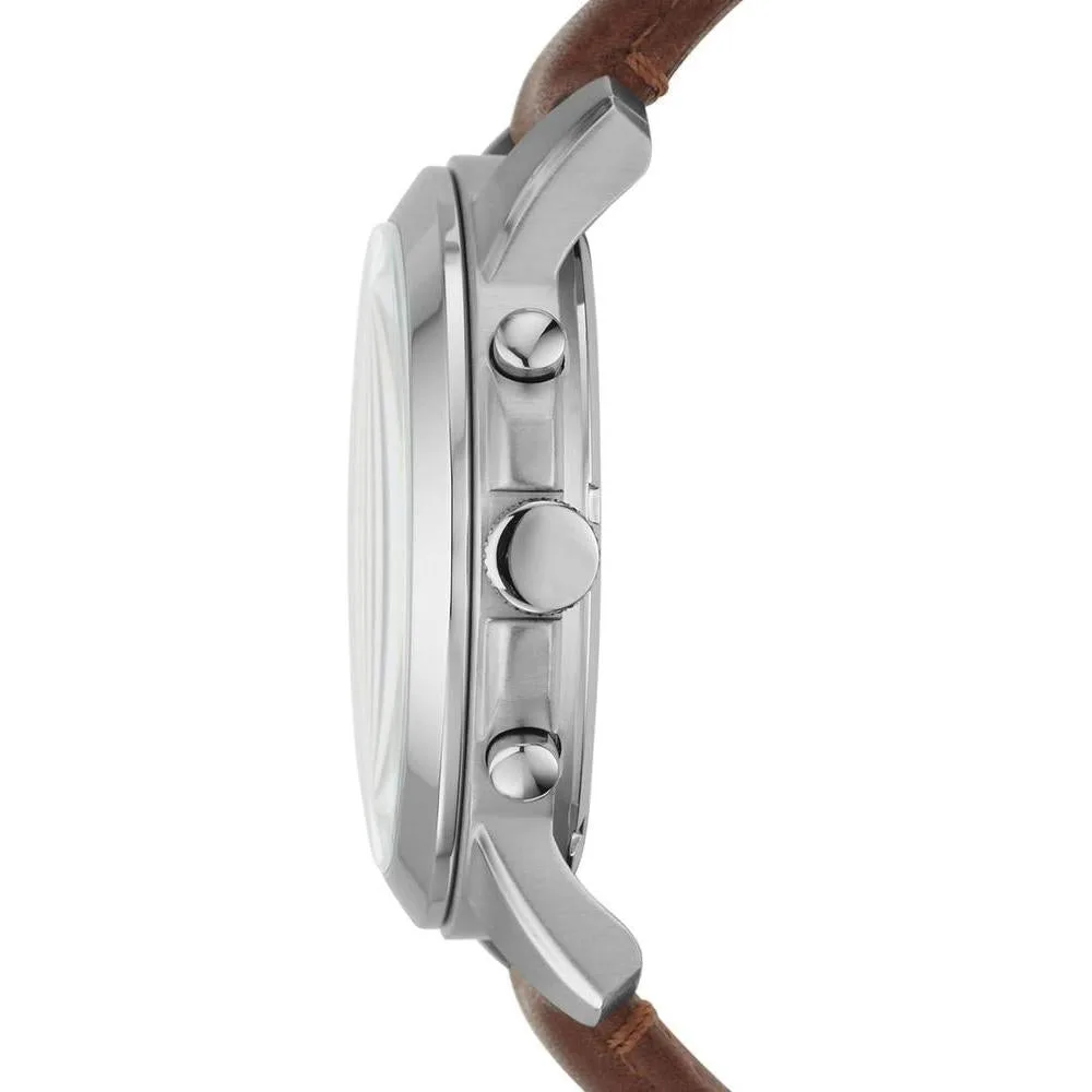 Reloj cronógrafo para hombre de acero inoxidable y cuero negro con detalles dorados, movimiento de cuarzo, modelo Grant