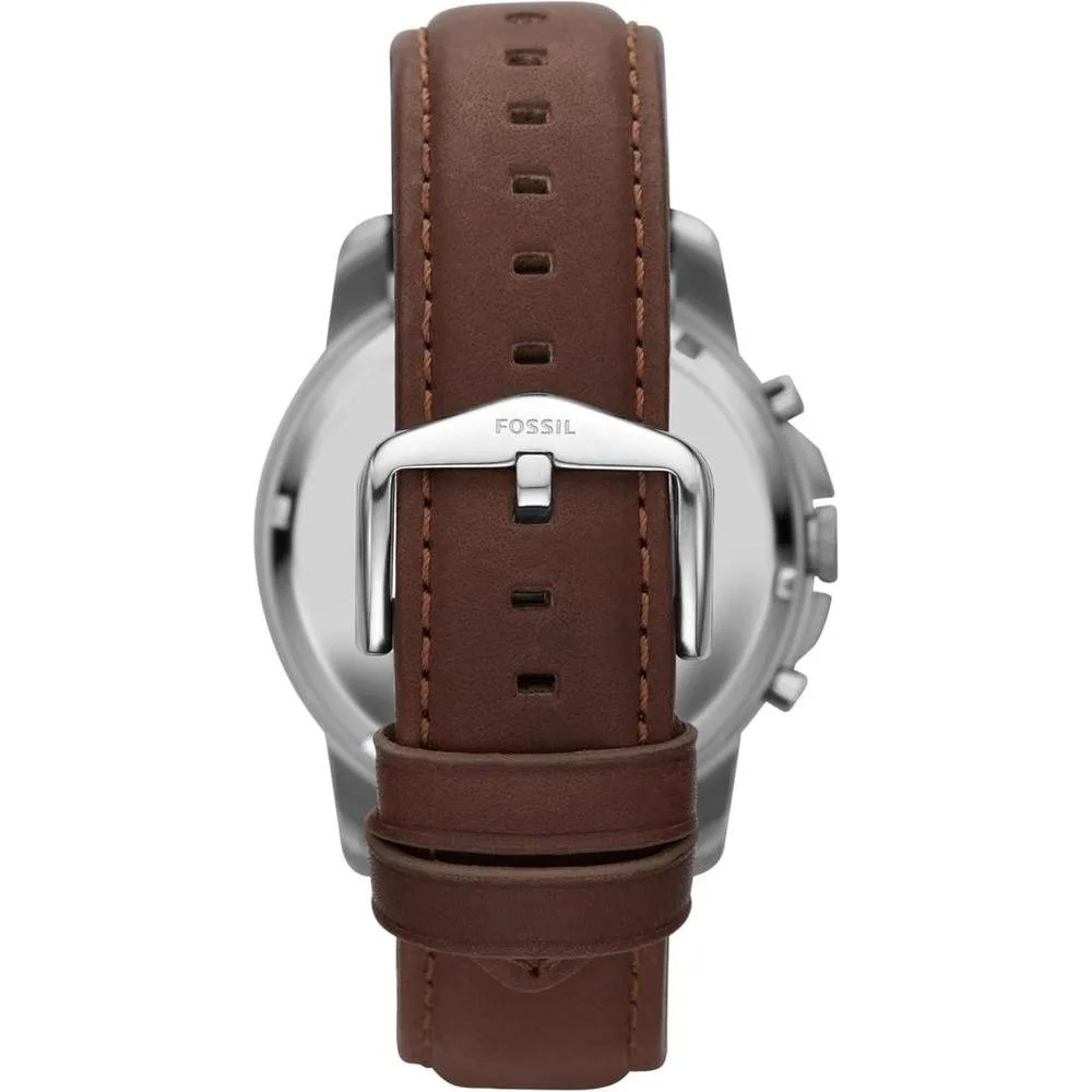 Reloj cronógrafo para hombre de acero inoxidable y cuero negro con detalles dorados, movimiento de cuarzo, modelo Grant