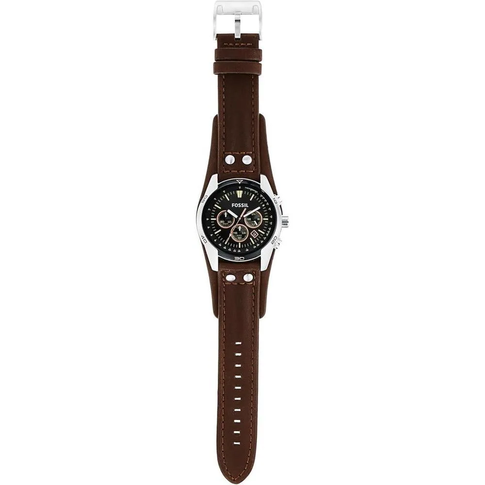 Reloj Fossil Coachman de cuarzo, acero inoxidable y cuero, cronógrafo analógico resistente al agua, color marrón y negro