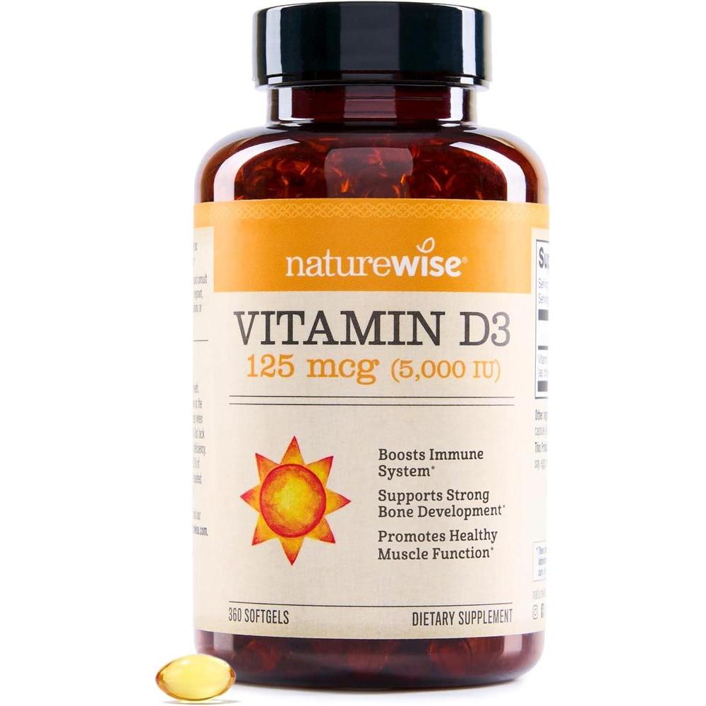 NatureWise Vitamina D3 5000iu (125 mcg) Suministro de 1 año para el apoyo inmunológico, función muscular saludable y salud ósea - Sin GMO, libre de gluten en aceite de oliva virgen extra orgánico