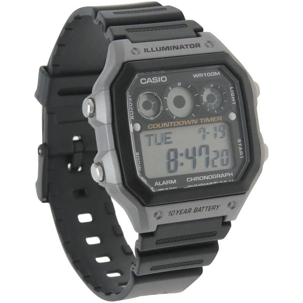 Casio AE-1300WH-8AVCF Reloj Digital Negro para Hombre con Cronómetro, Temporizadores, Resistencia al Agua y Retroiluminación LED