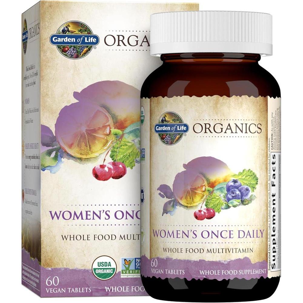 Suplemento multivitamínico orgánico Garden of Life, para mujer, tabletas múltiples, una vez al día, hfs-koi-zk-a11705, 60, 1, 1