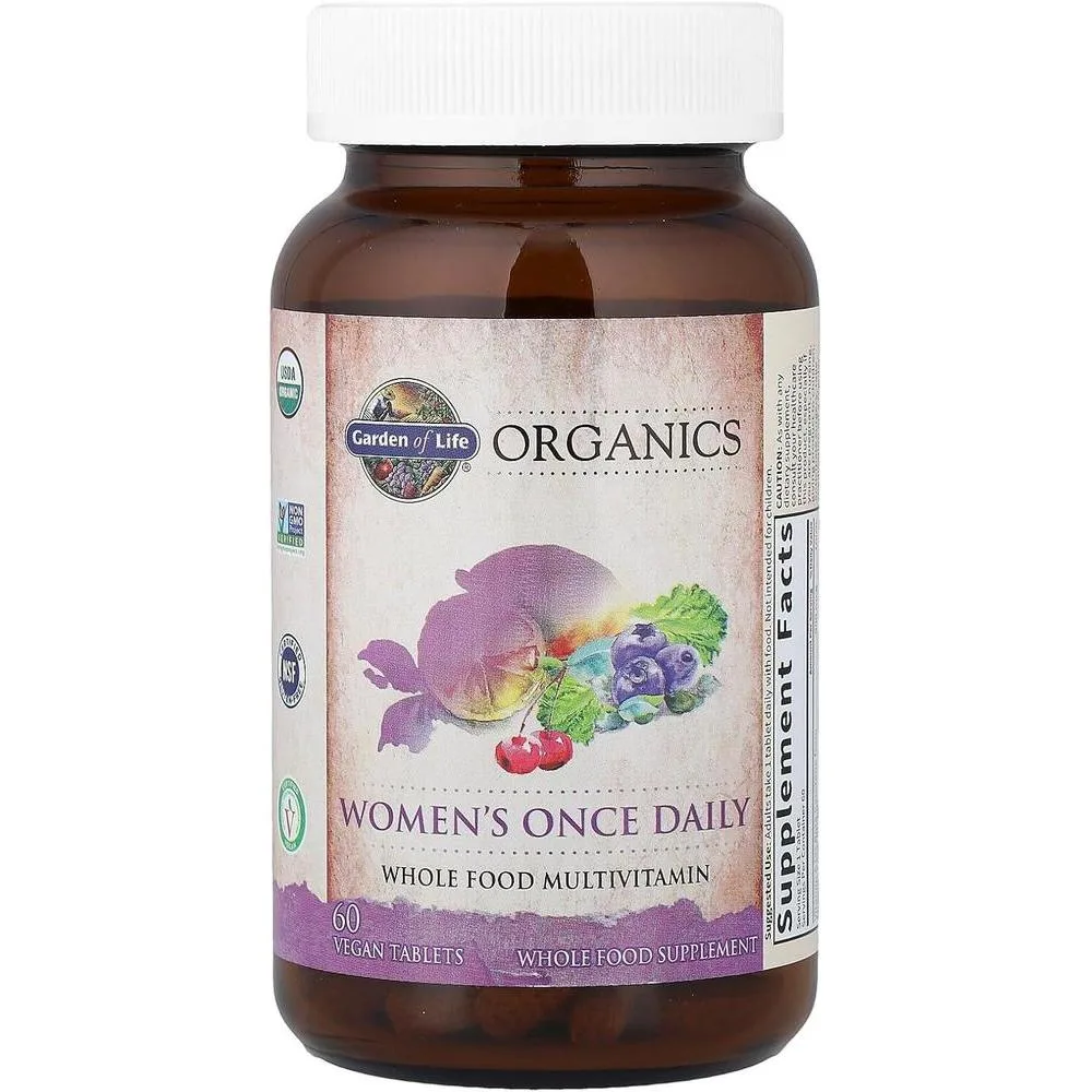 Garden of Life Multivitamínico orgánico para mujer - Suplemento diario completo con hierro, biotina, vegano, salud de piel, pelo y uñas