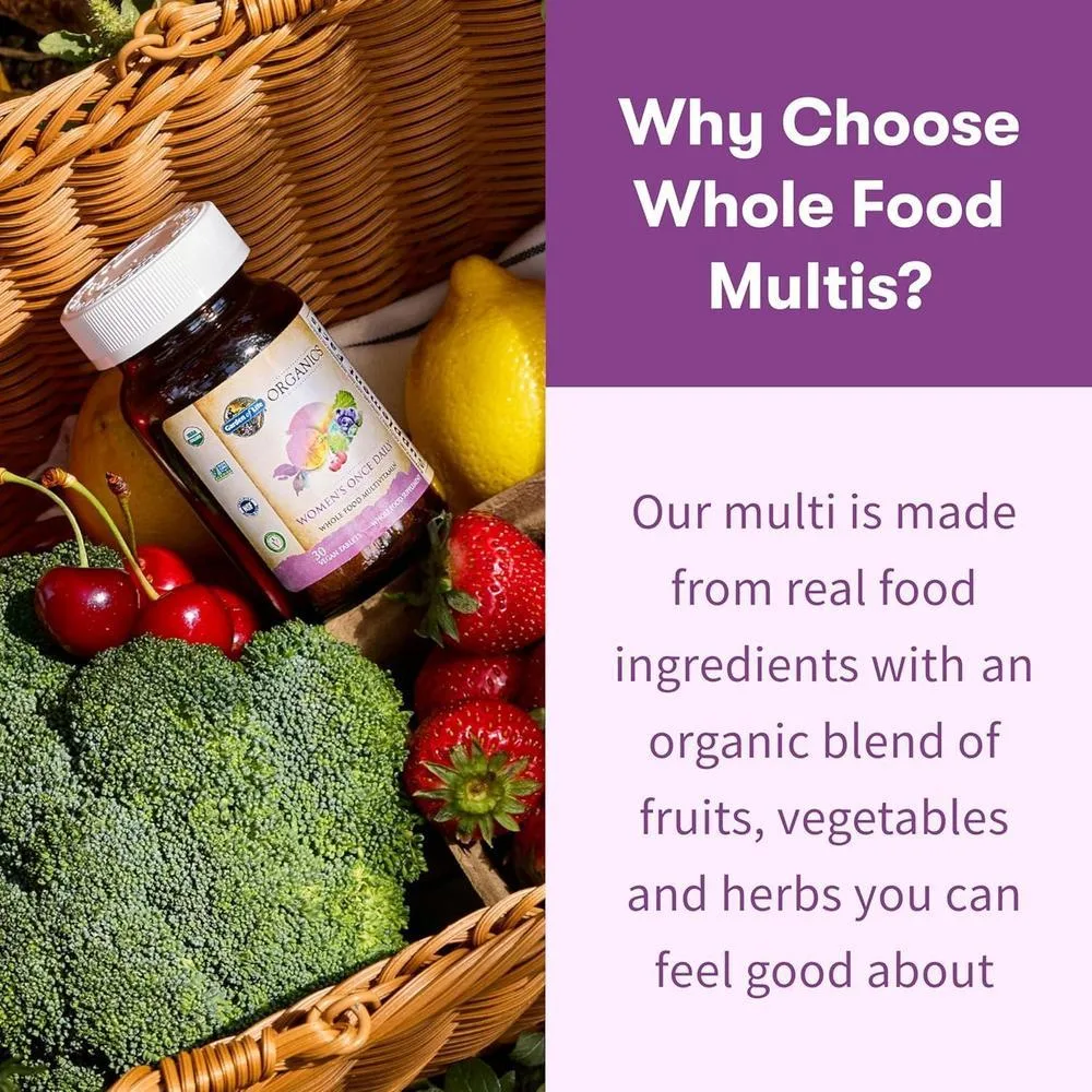 Garden of Life Multivitamínico orgánico para mujer - Suplemento diario completo con hierro, biotina, vegano, salud de piel, pelo y uñas