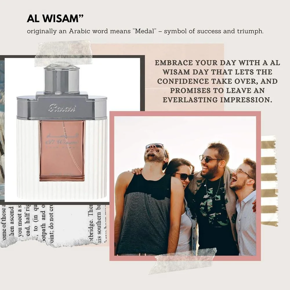RASASI Al Wisam Day EDP para hombres, fragancia exclusiva con sándalo, almizcle y ámbar, larga duración