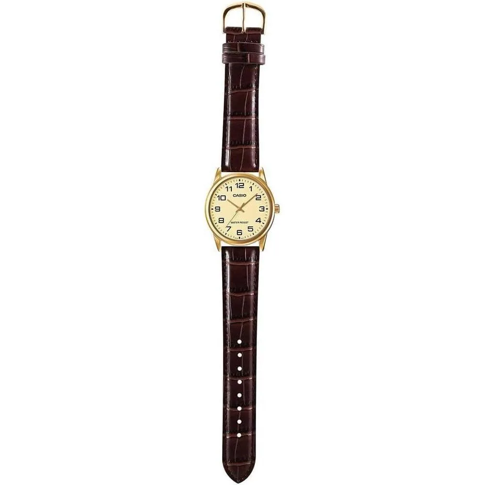 Casio Reloj de cuarzo de acero inoxidable para hombre, correa de cuero marrón, modelo EAW-MTP-V001GL-9B